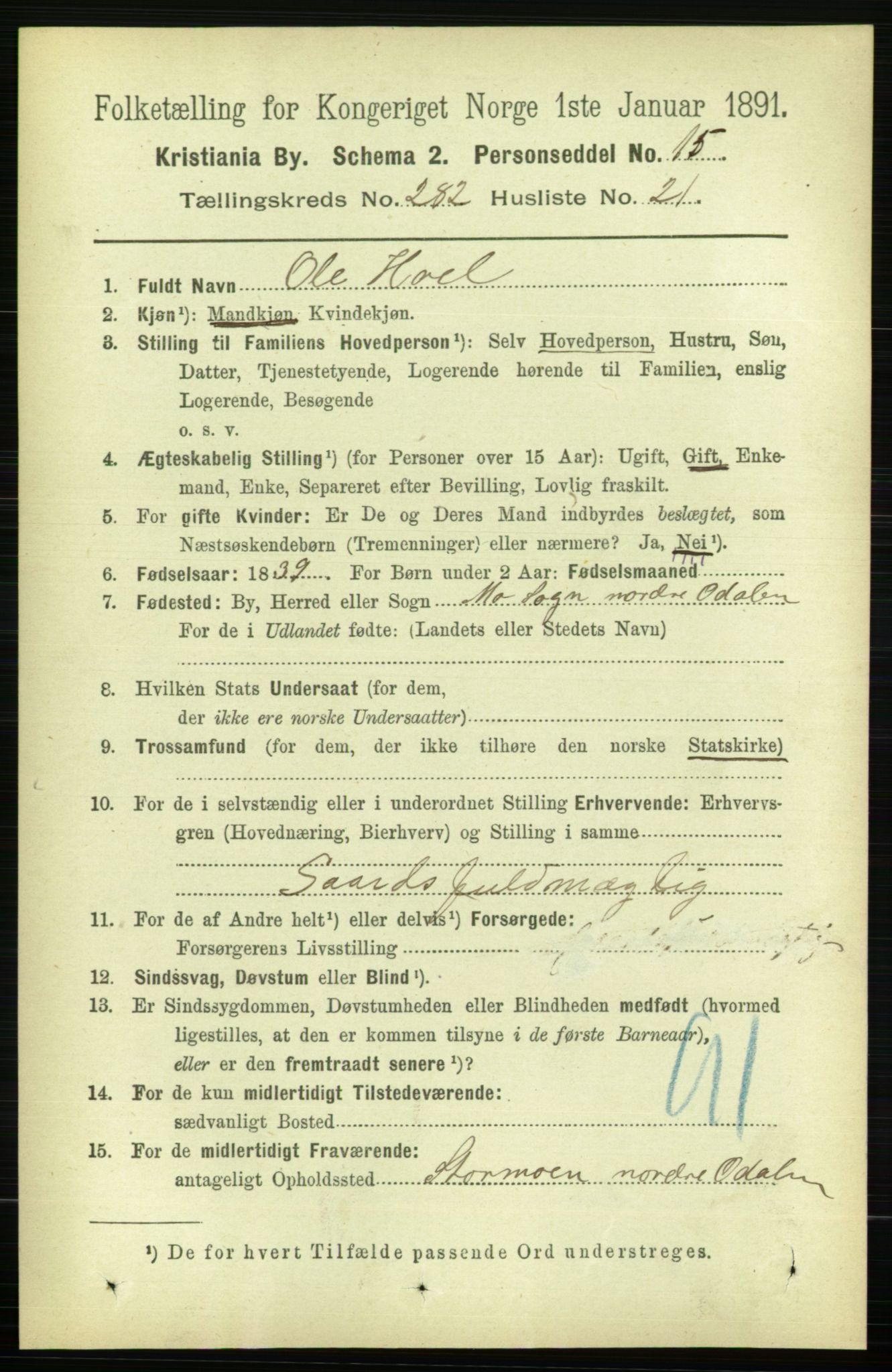 RA, 1891 census for 0301 Kristiania, 1891, p. 172314