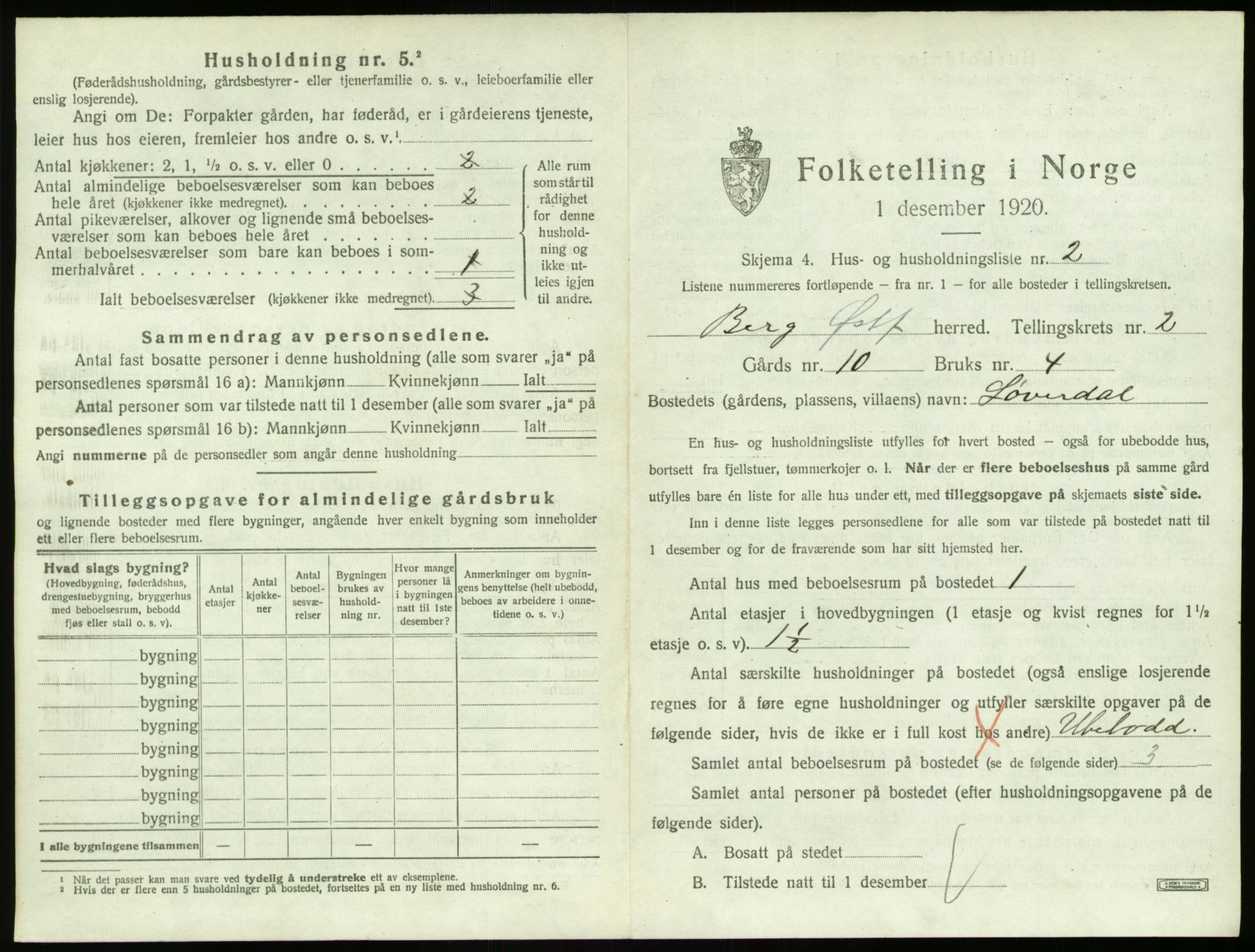 SAO, 1920 census for Berg, 1920, p. 266