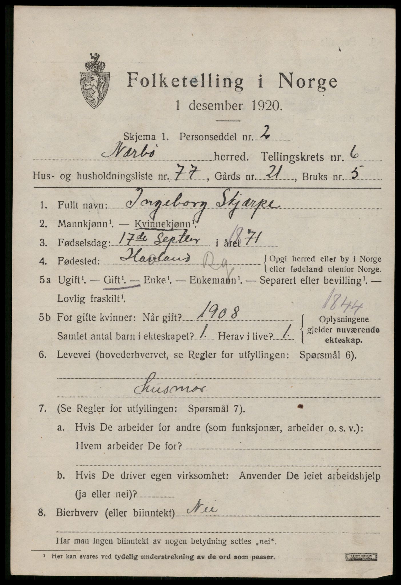 SAST, 1920 census for Nærbø, 1920, p. 4513