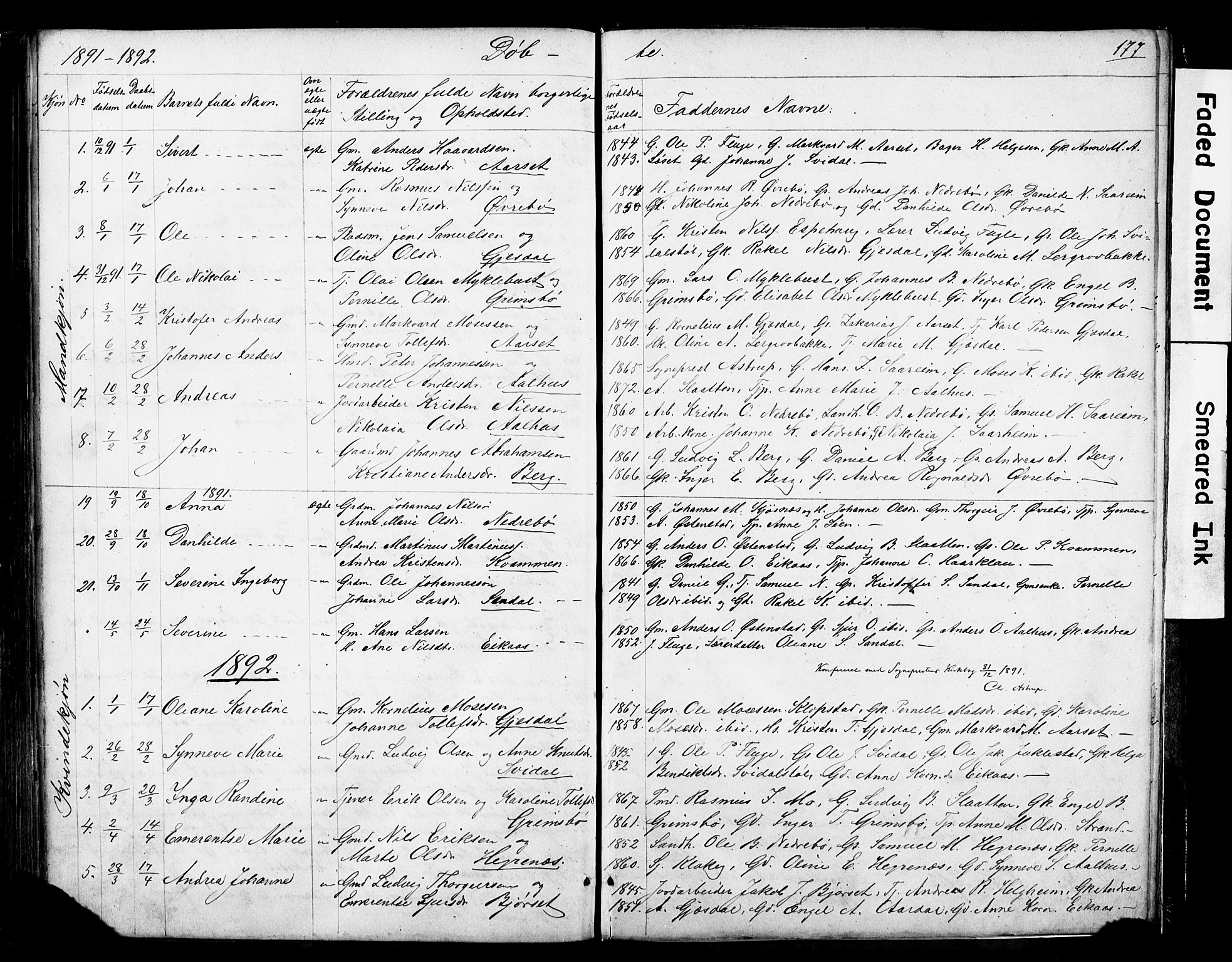 Jølster sokneprestembete, SAB/A-80701/H/Hab/Haba/L0001: Parish register (copy) no. A 1, 1853-1894, p. 177