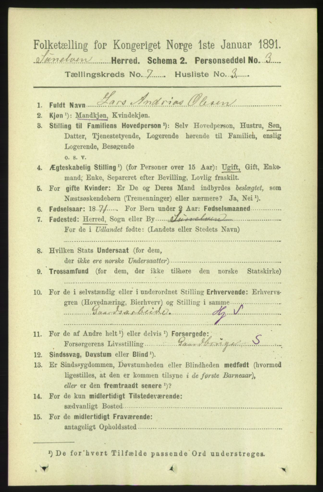 RA, 1891 census for 1523 Sunnylven, 1891, p. 1784