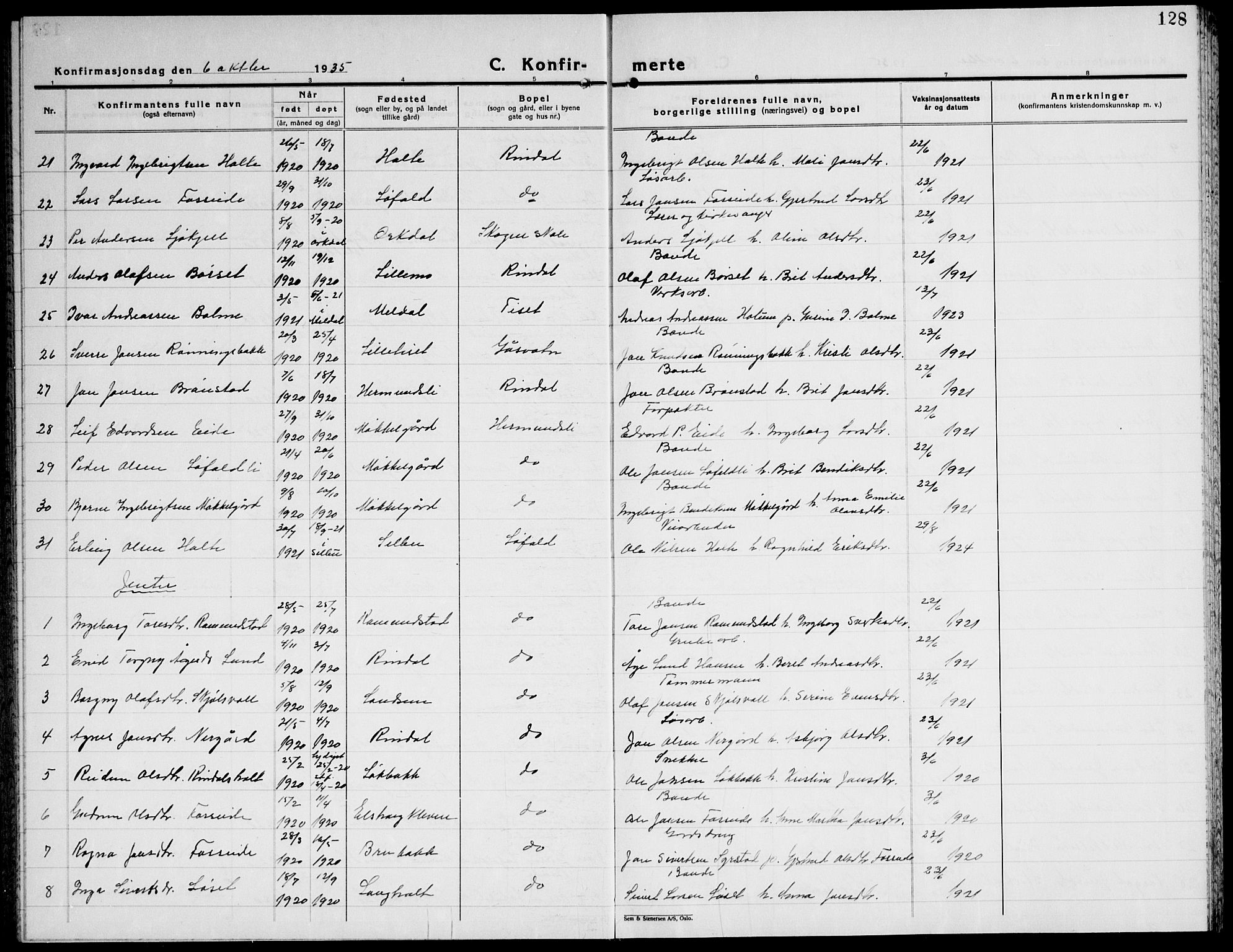 Ministerialprotokoller, klokkerbøker og fødselsregistre - Møre og Romsdal, SAT/A-1454/598/L1080: Parish register (copy) no. 598C05, 1927-1944, p. 128