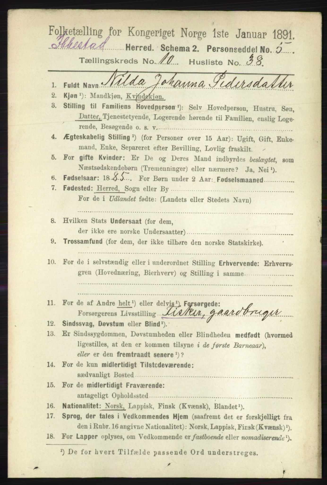 RA, 1891 census for 1917 Ibestad, 1891, p. 7120