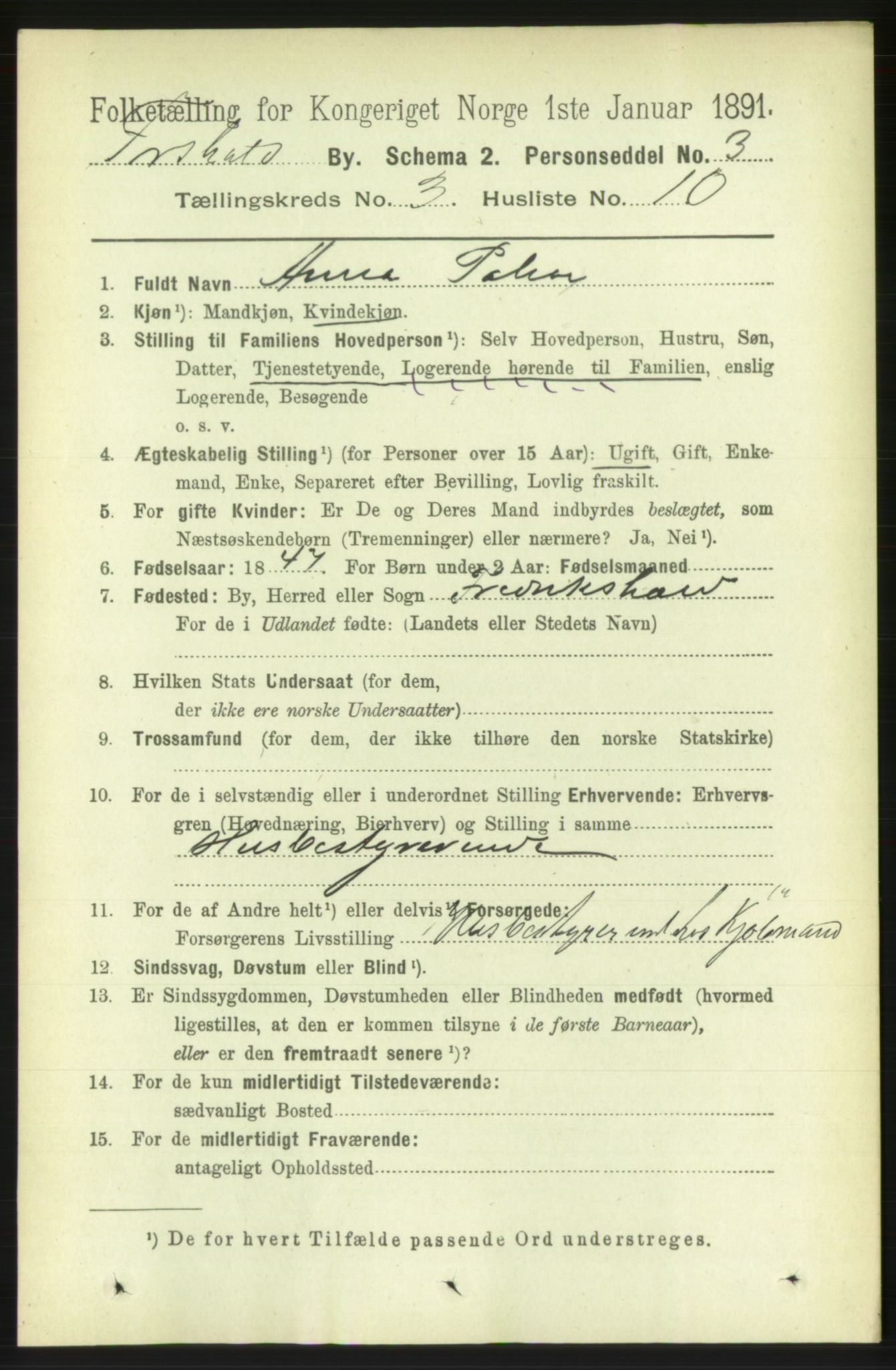 RA, 1891 census for 0101 Fredrikshald, 1891, p. 3353