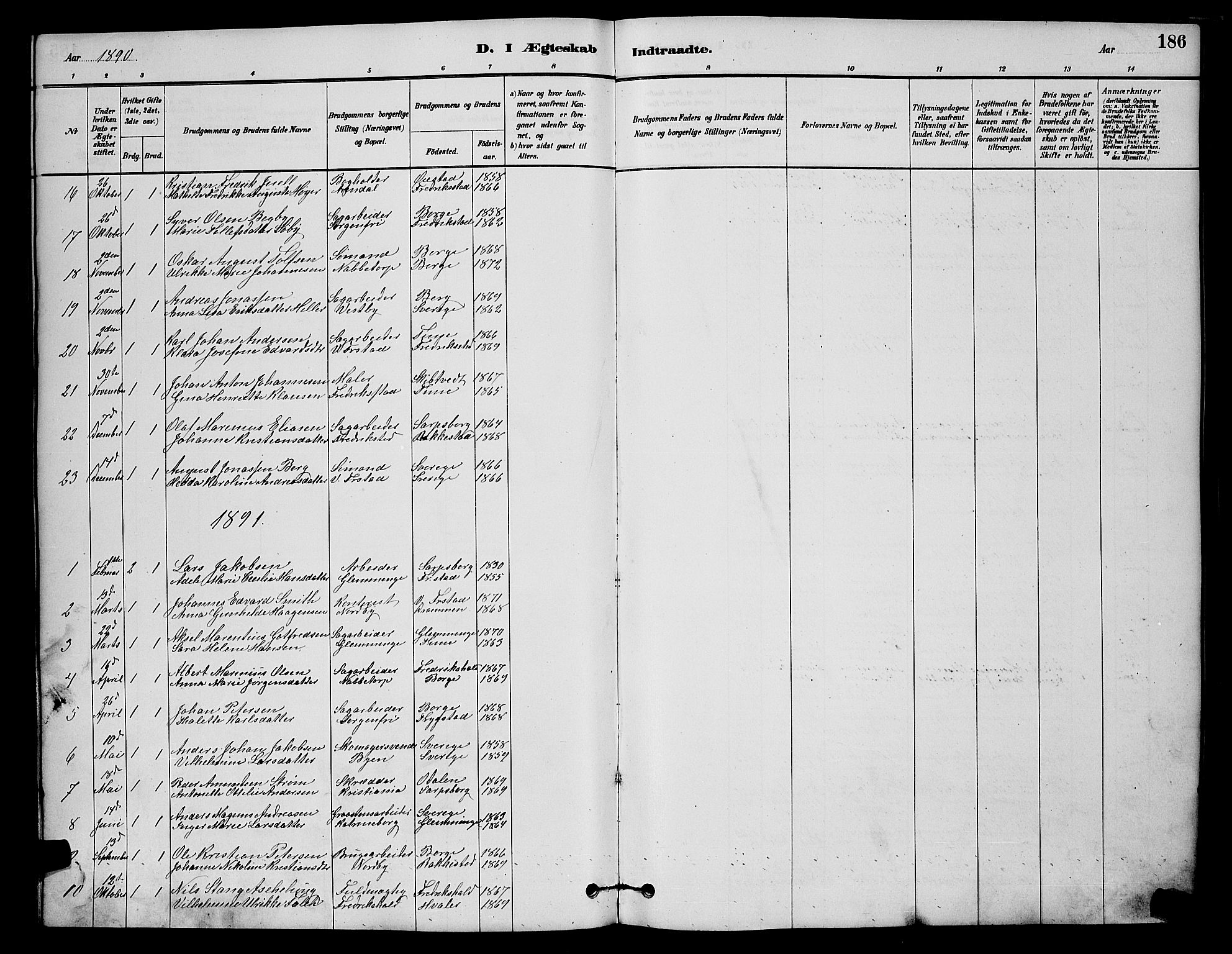Østre Fredrikstad prestekontor Kirkebøker, SAO/A-10907/G/Ga/L0001: Parish register (copy) no. 1, 1880-1899, p. 186