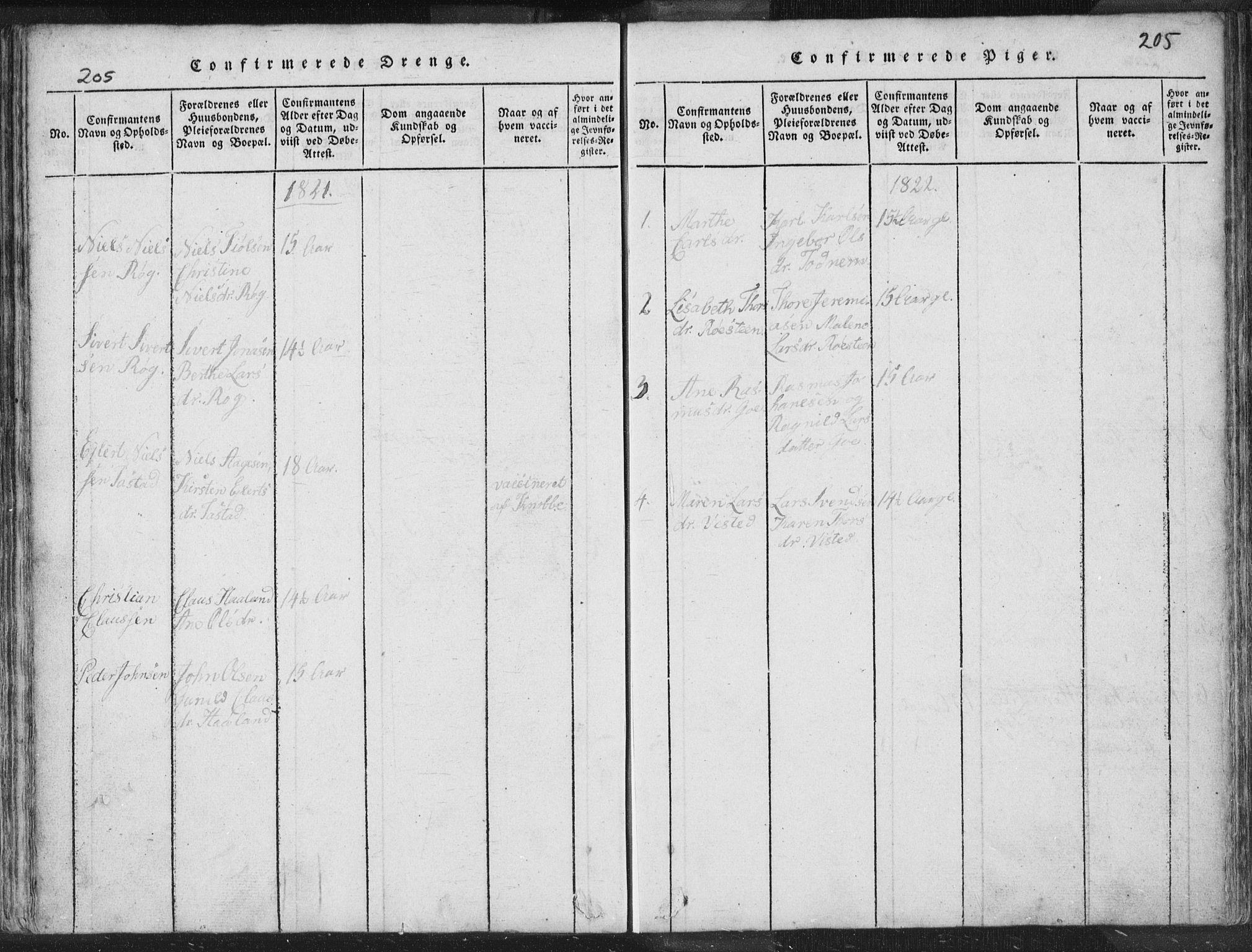 Hetland sokneprestkontor, SAST/A-101826/30/30BA/L0001: Parish register (official) no. A 1, 1816-1856, p. 205