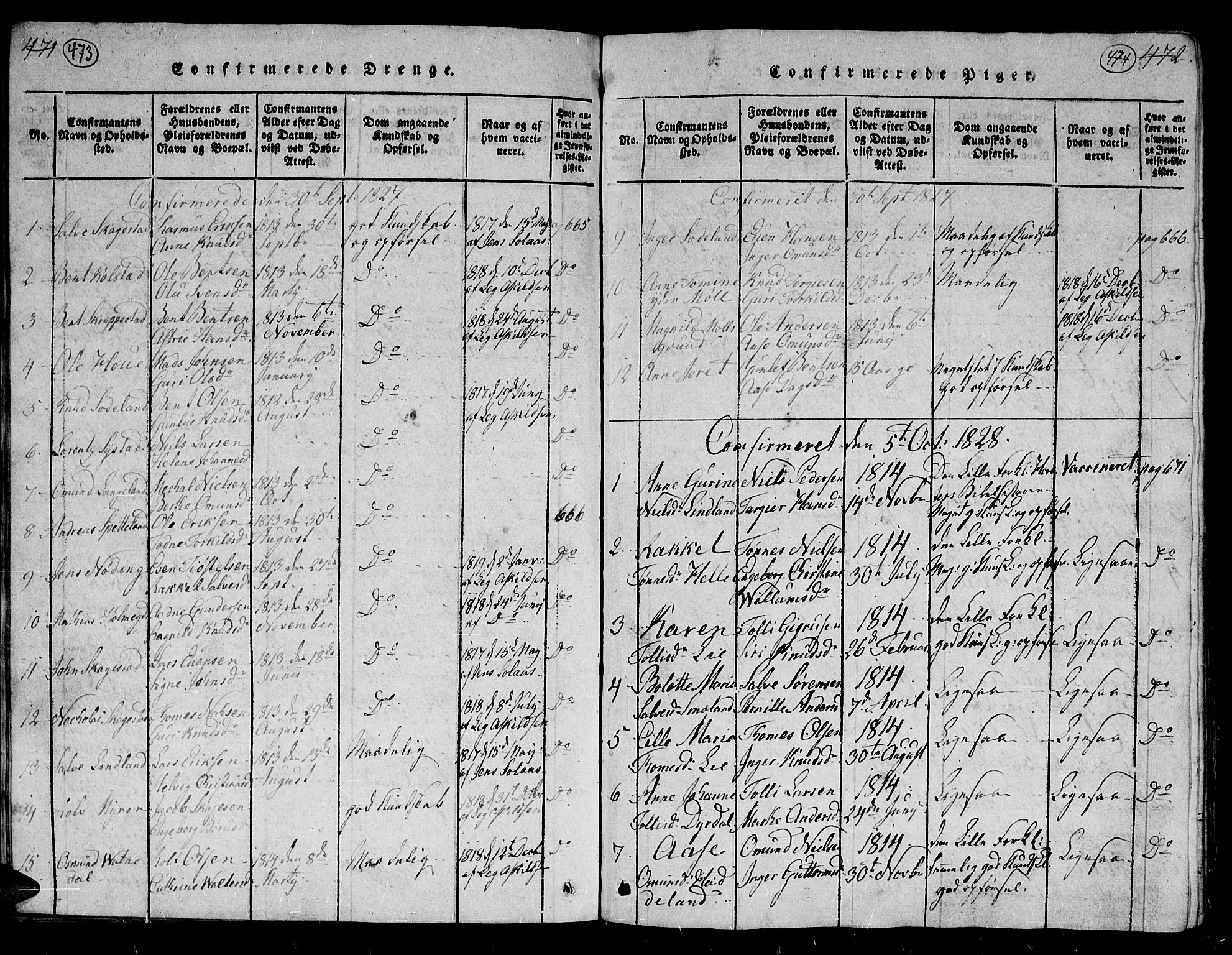 Holum sokneprestkontor, SAK/1111-0022/F/Fb/Fba/L0002: Parish register (copy) no. B 2, 1820-1849, p. 473-474