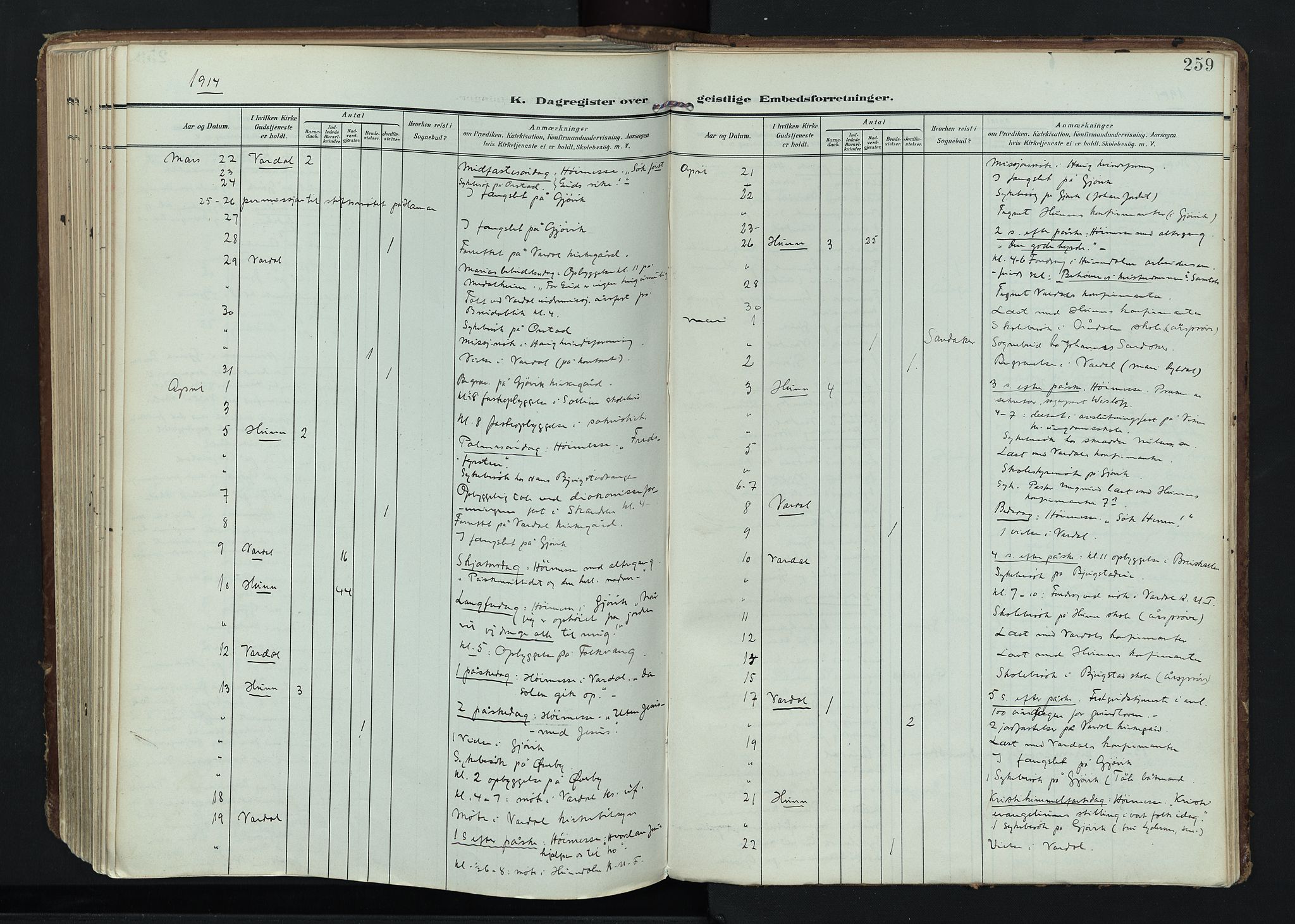 Vardal prestekontor, AV/SAH-PREST-100/H/Ha/Haa/L0020: Parish register (official) no. 20, 1907-1921, p. 259