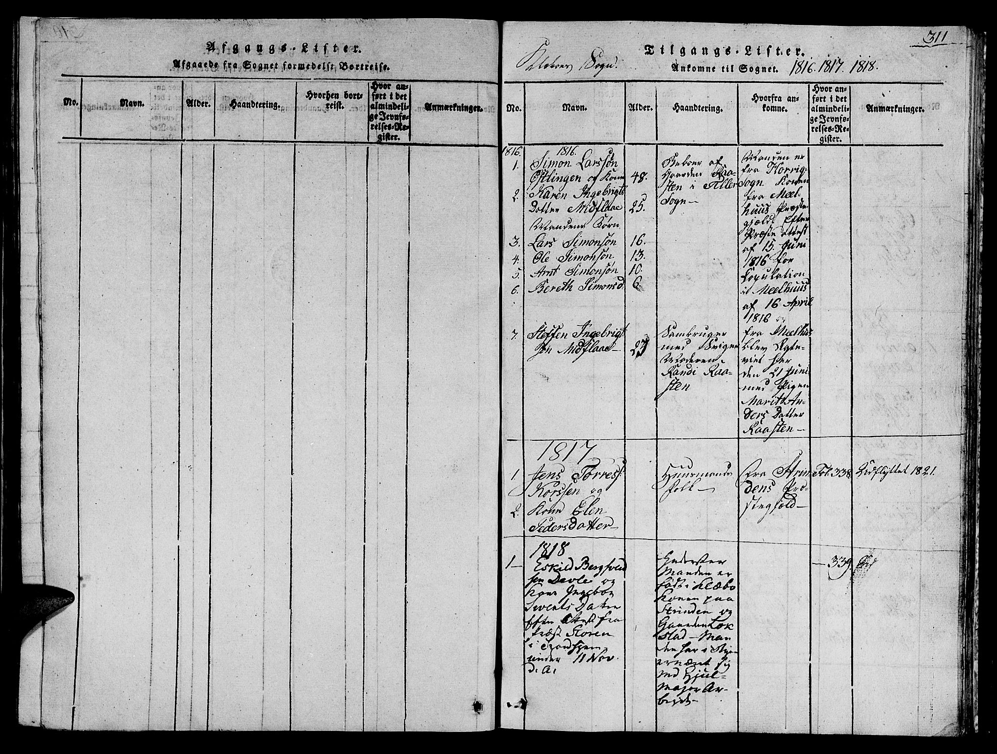 Ministerialprotokoller, klokkerbøker og fødselsregistre - Sør-Trøndelag, SAT/A-1456/618/L0450: Parish register (copy) no. 618C01, 1816-1865, p. 311