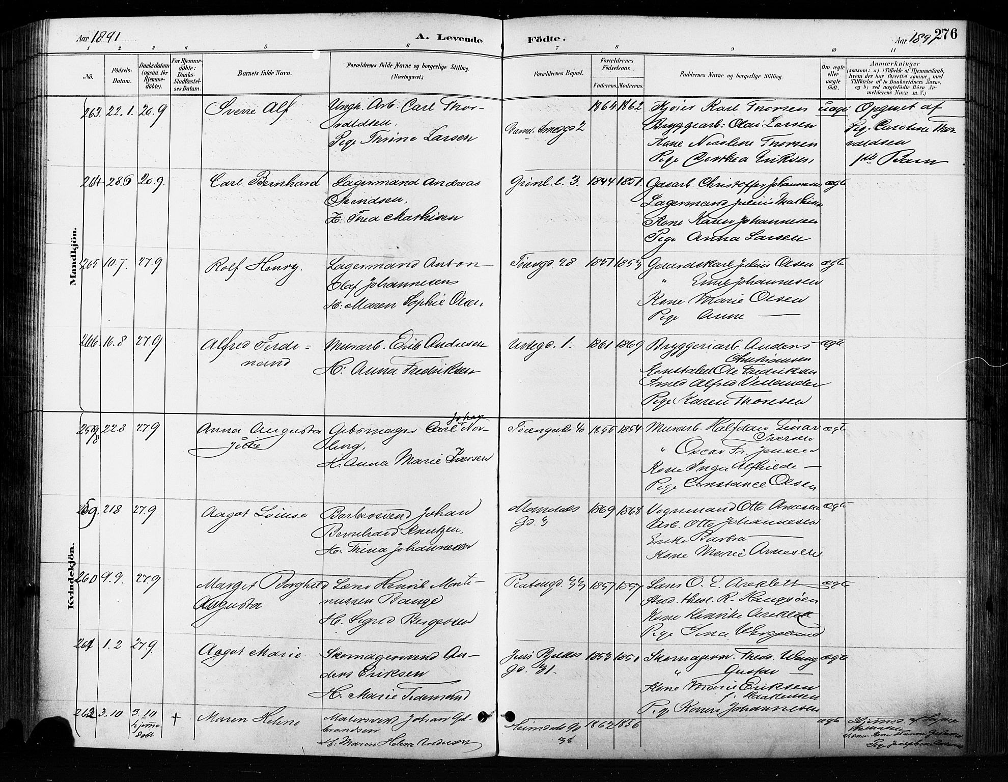 Grønland prestekontor Kirkebøker, AV/SAO-A-10848/F/Fa/L0009: Parish register (official) no. 9, 1888-1893, p. 276