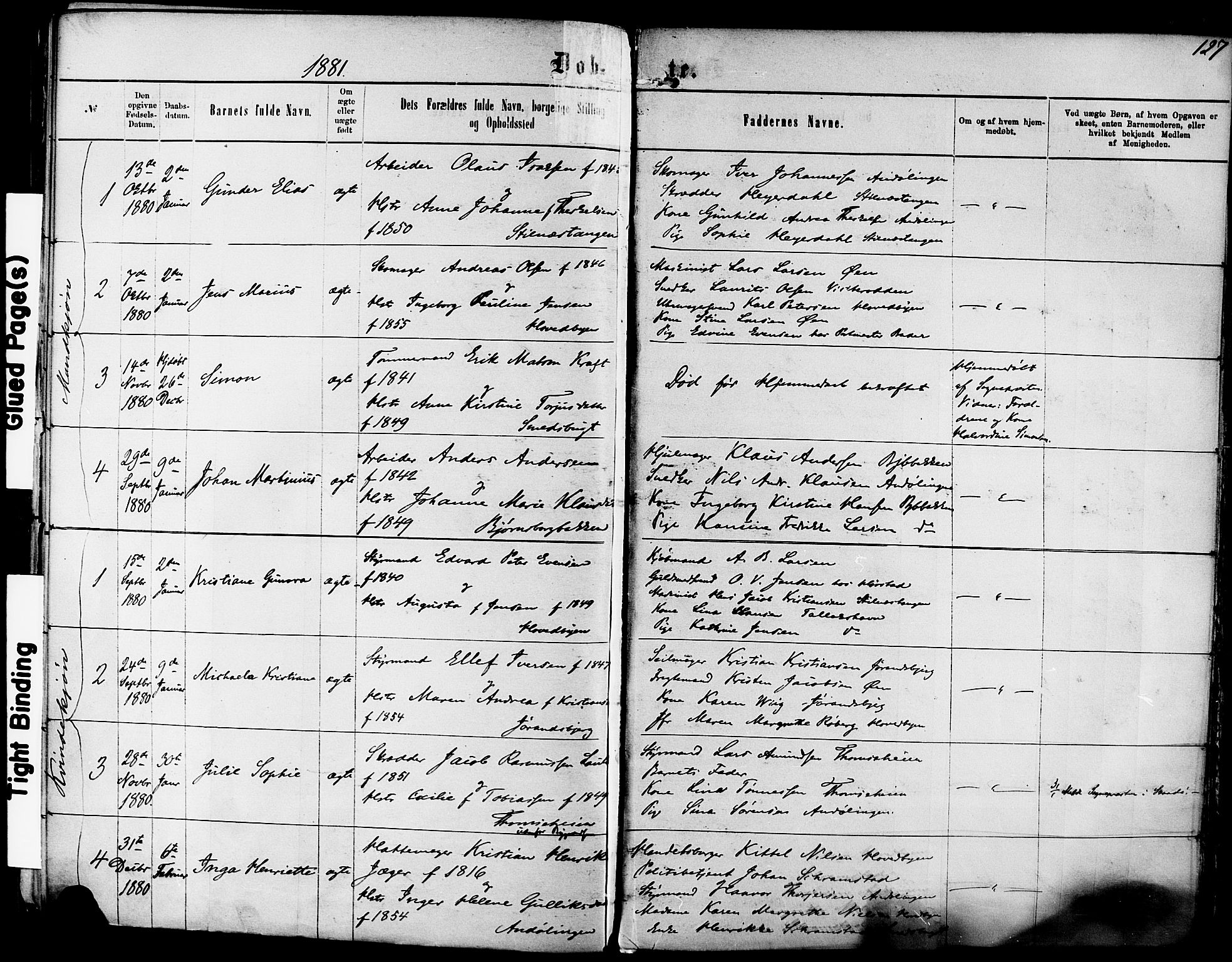 Kragerø kirkebøker, AV/SAKO-A-278/F/Fa/L0011: Parish register (official) no. 11, 1875-1886, p. 127
