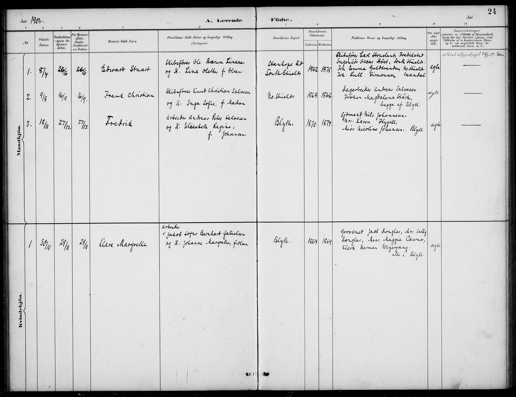 Den norske sjømannsmisjon i utlandet/Tyne-havnene (North Shields og New Castle), SAB/SAB/PA-0101/H/Ha/L0002: Parish register (official) no. A 2, 1883-1938, p. 24