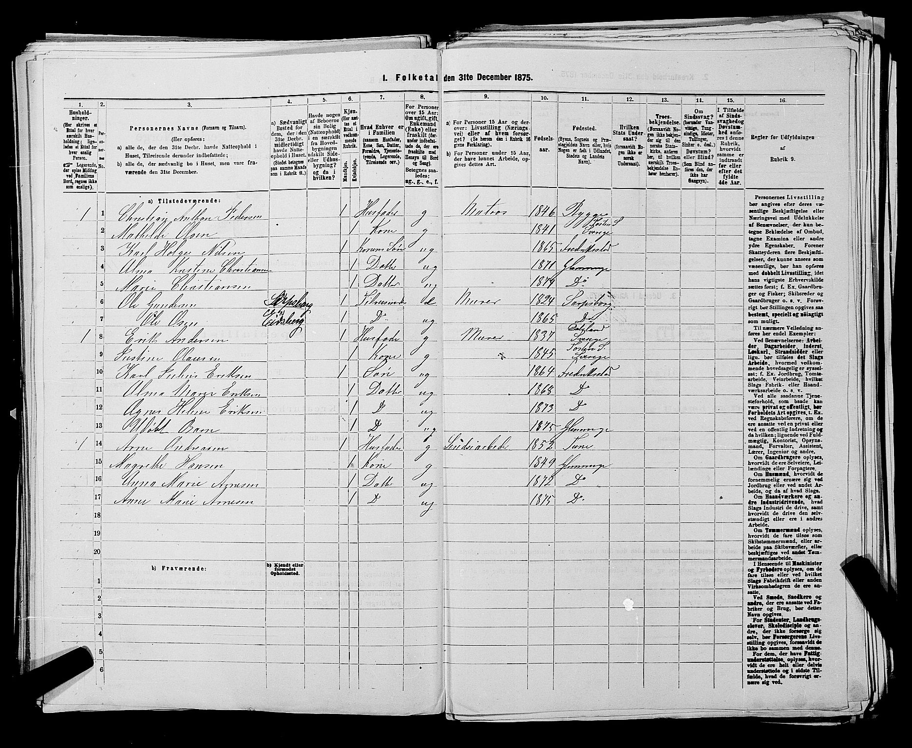 RA, 1875 census for 0132L Fredrikstad/Glemmen, 1875, p. 496