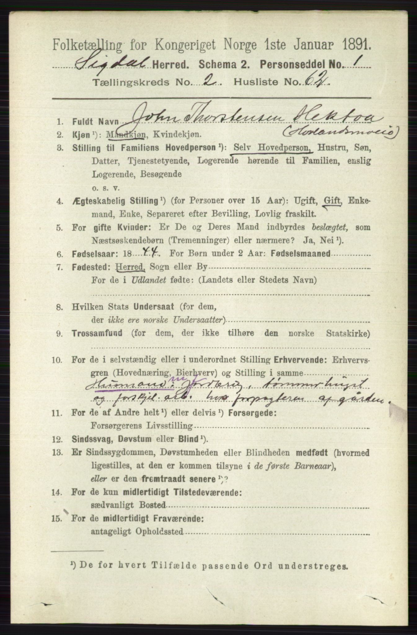 RA, 1891 census for 0621 Sigdal, 1891, p. 1275