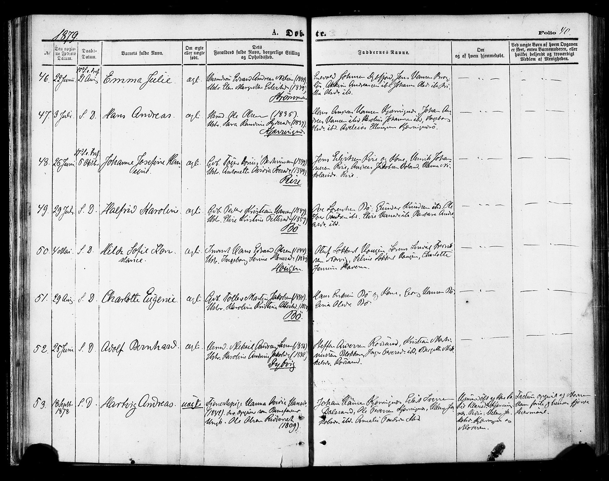 Ministerialprotokoller, klokkerbøker og fødselsregistre - Nordland, AV/SAT-A-1459/895/L1370: Parish register (official) no. 895A05, 1873-1884, p. 40