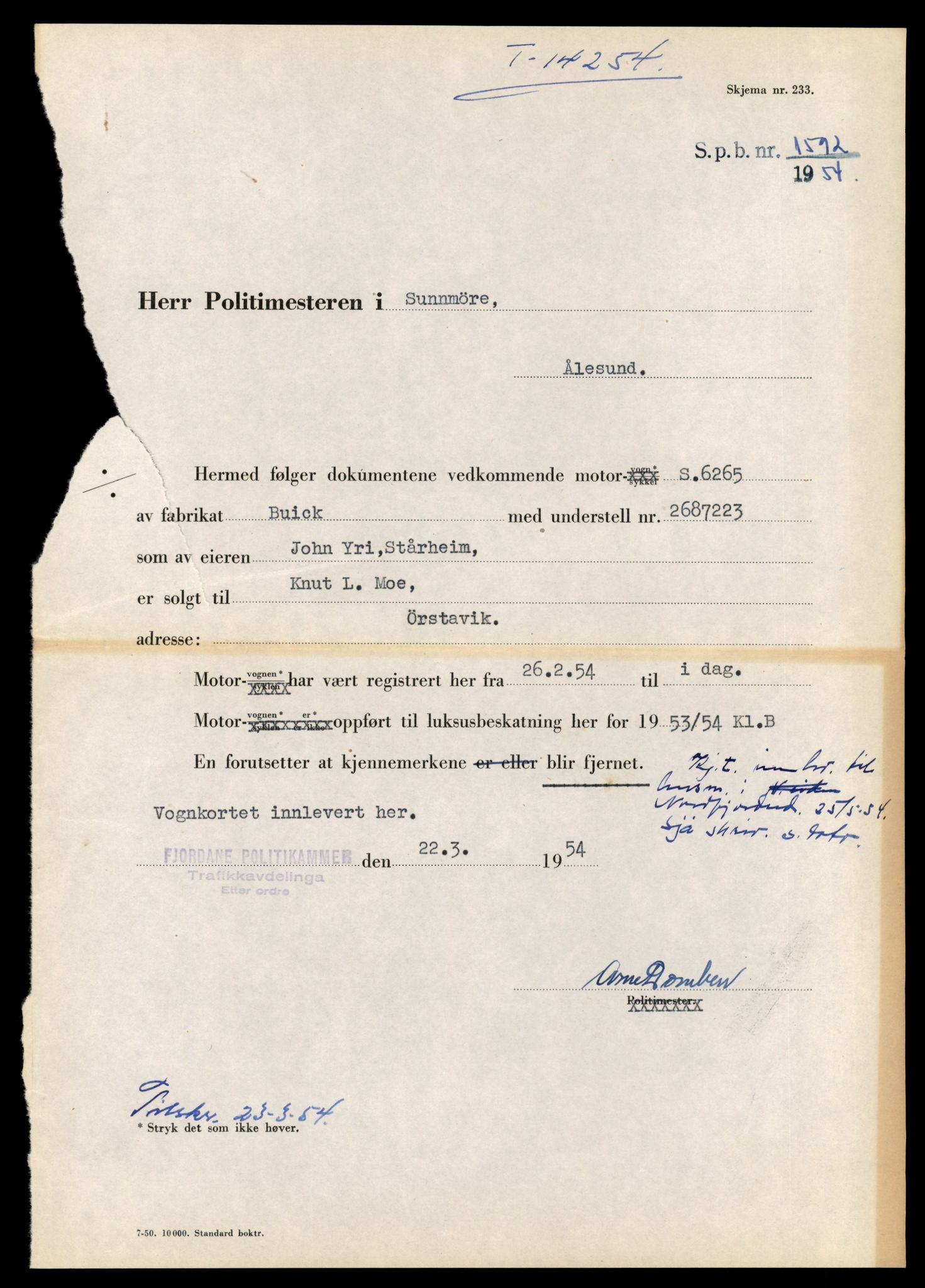 Møre og Romsdal vegkontor - Ålesund trafikkstasjon, AV/SAT-A-4099/F/Fe/L0044: Registreringskort for kjøretøy T 14205 - T 14319, 1927-1998, p. 1512