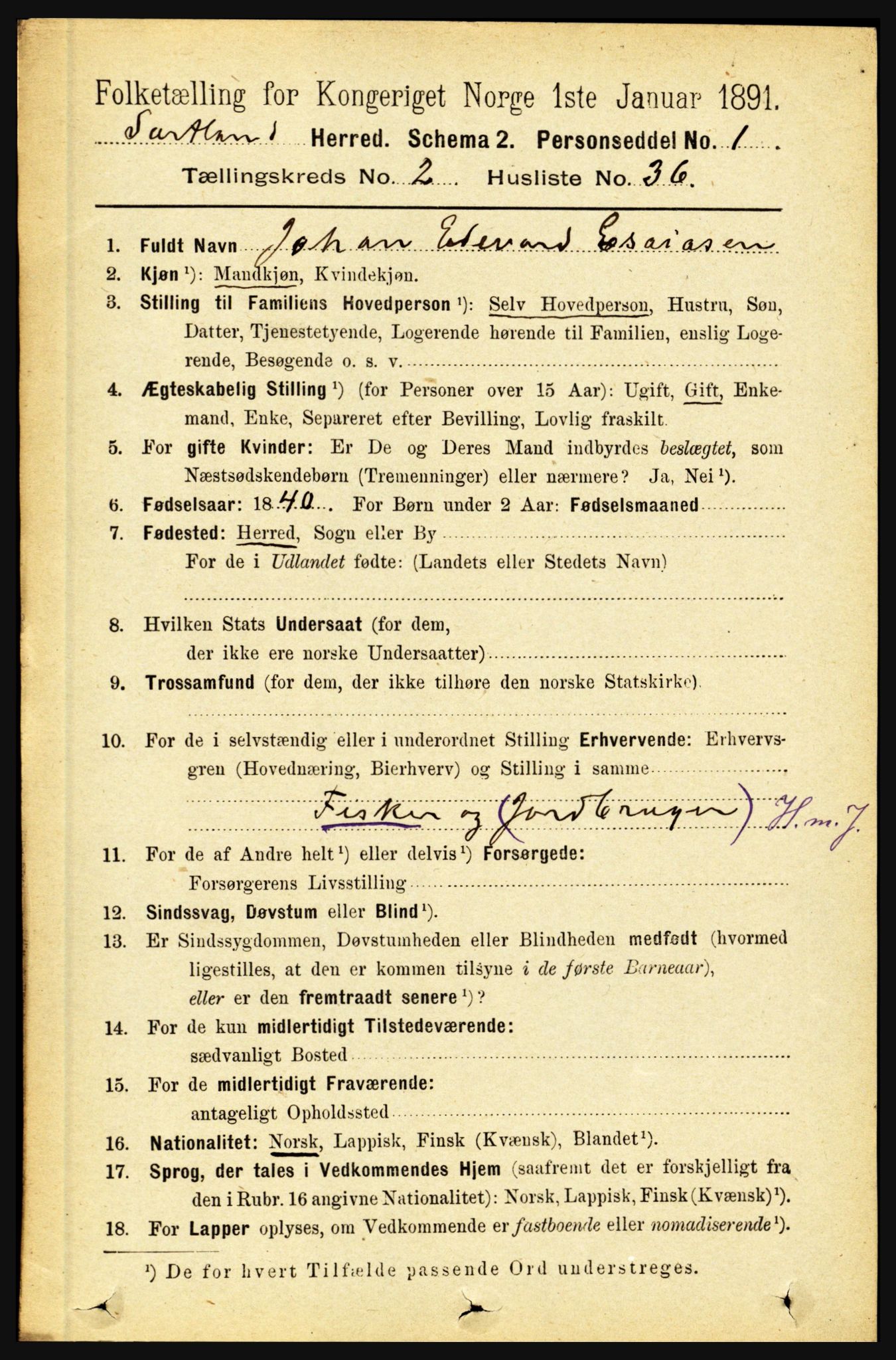 RA, 1891 census for 1870 Sortland, 1891, p. 1233