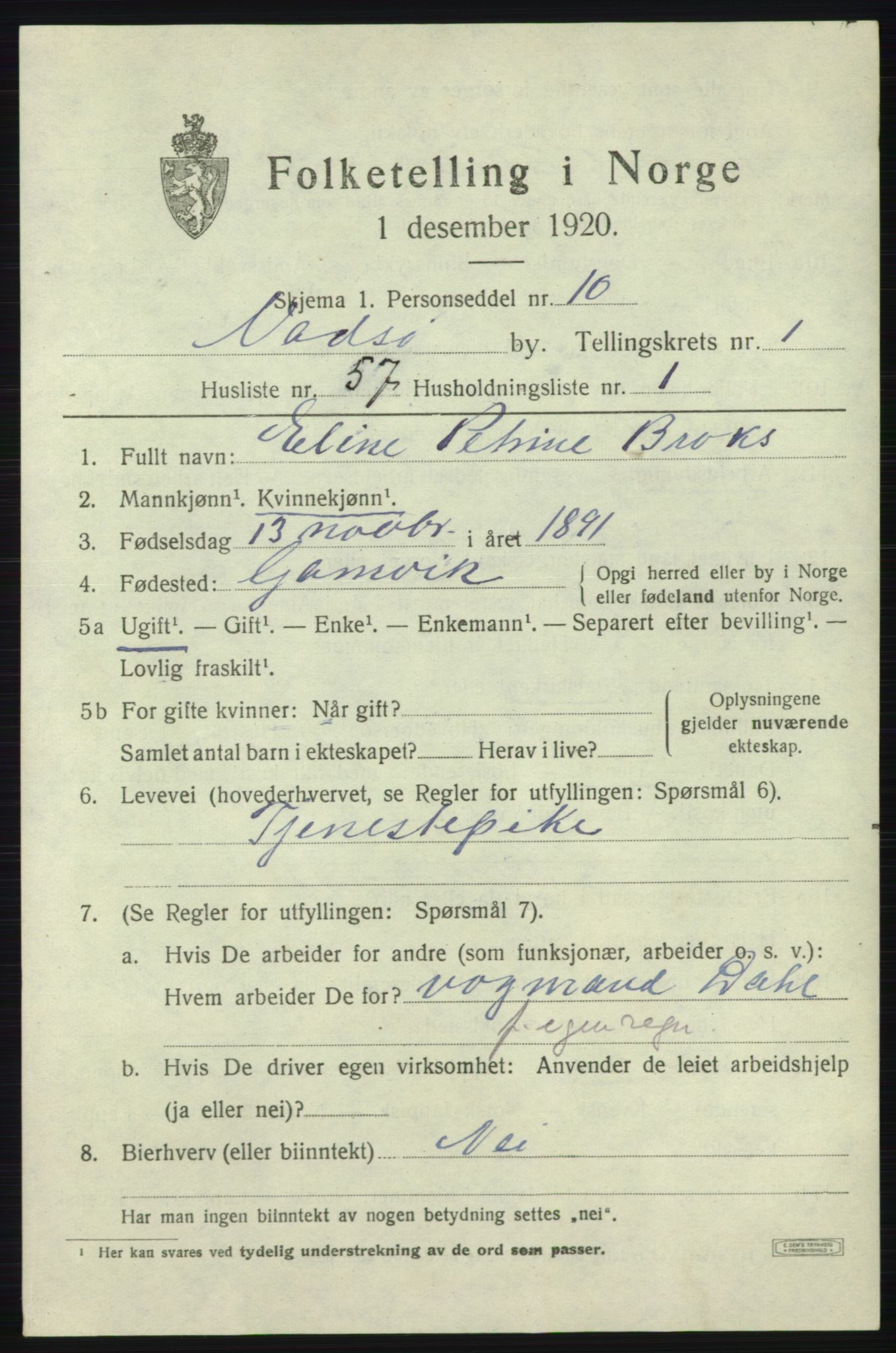 SATØ, 1920 census for Vadsø, 1920, p. 2175
