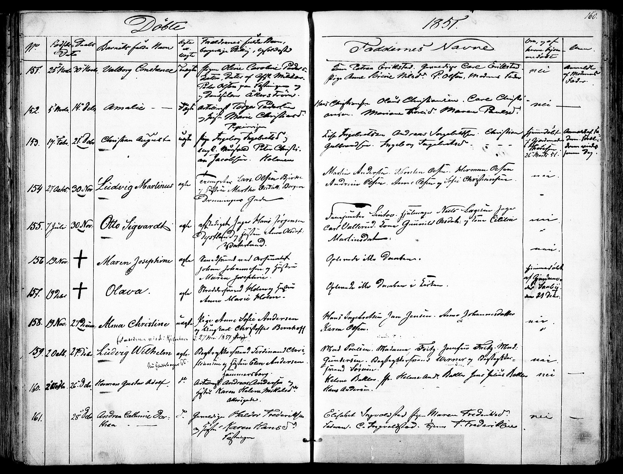 Garnisonsmenigheten Kirkebøker, AV/SAO-A-10846/F/Fa/L0008: Parish register (official) no. 8, 1842-1859, p. 160