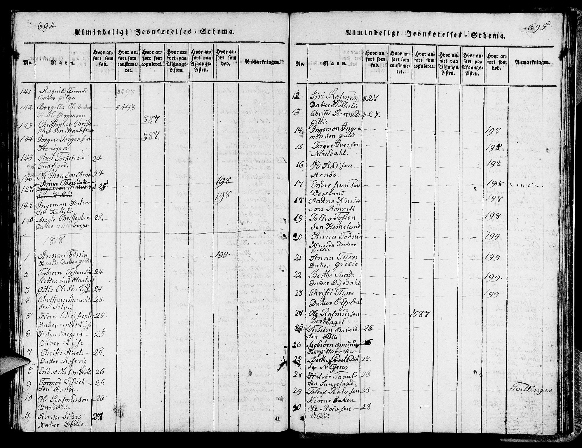 Strand sokneprestkontor, SAST/A-101828/H/Ha/Hab/L0002: Parish register (copy) no. B 2, 1816-1854, p. 694-695
