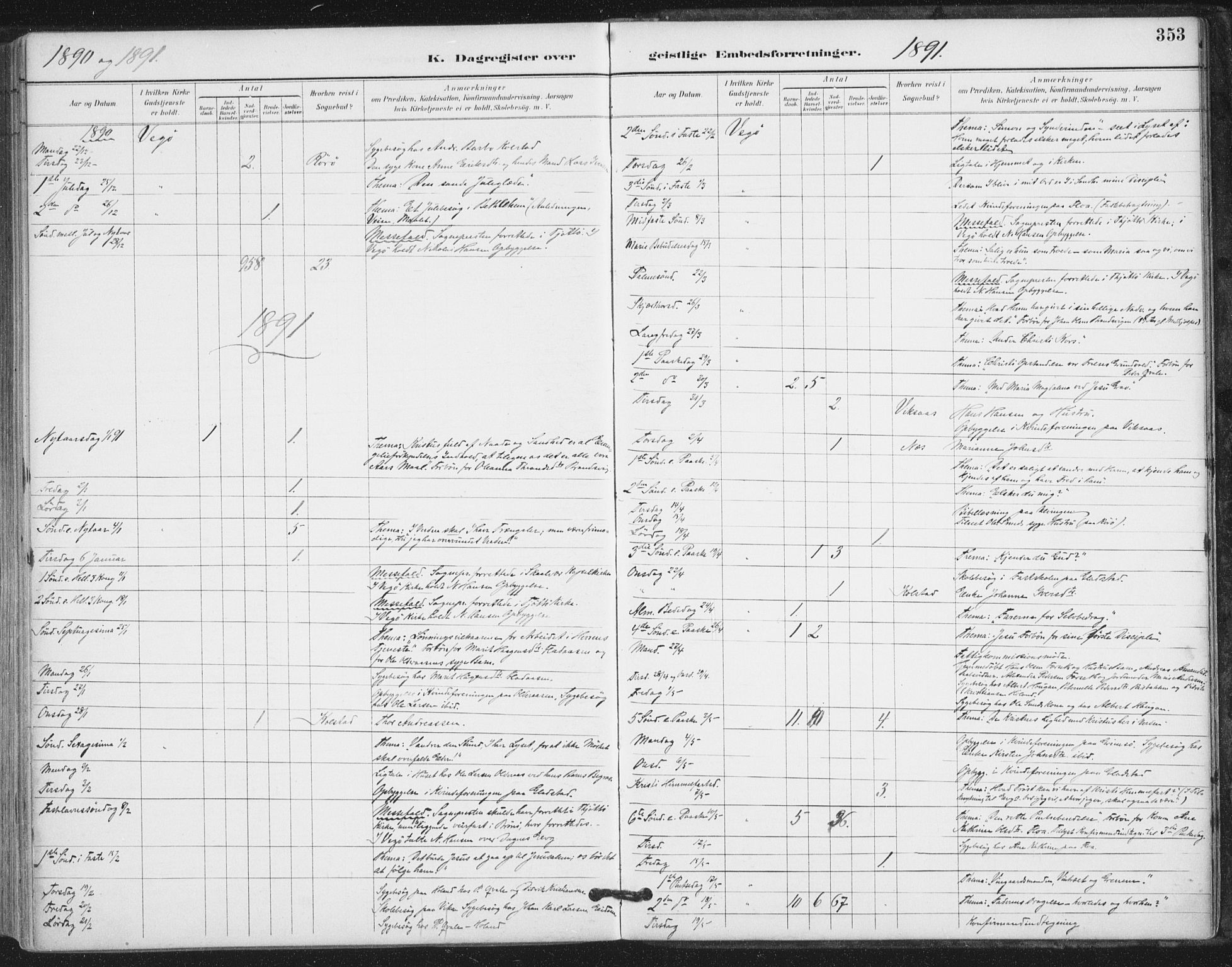 Ministerialprotokoller, klokkerbøker og fødselsregistre - Nordland, AV/SAT-A-1459/816/L0244: Parish register (official) no. 816A10, 1886-1903, p. 353