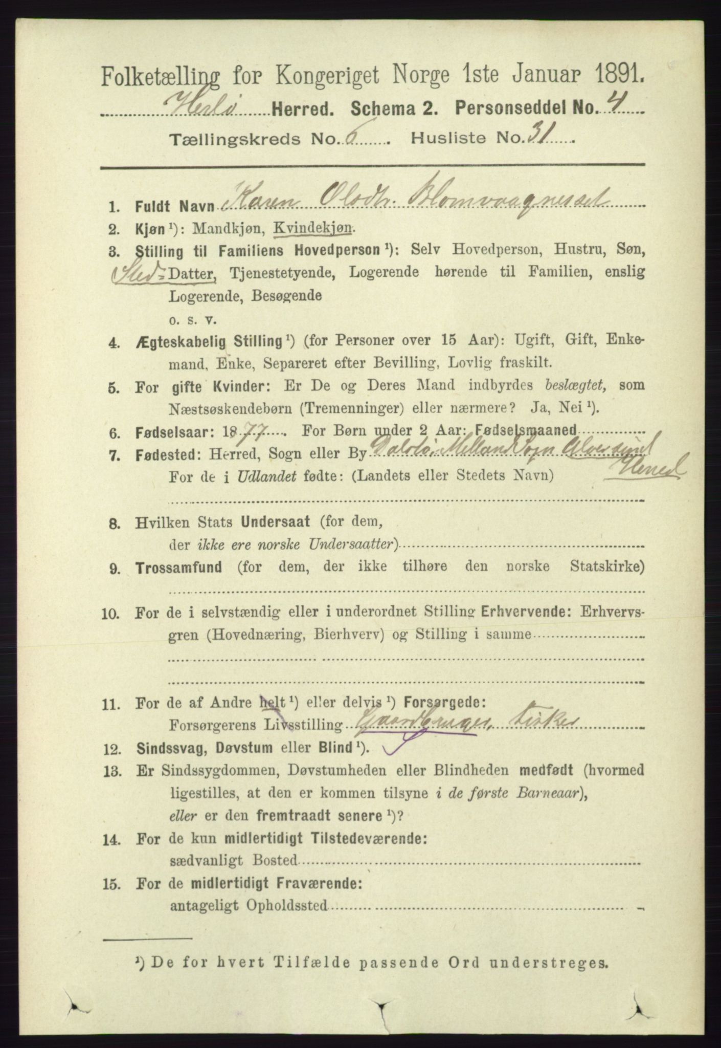 RA, 1891 census for 1258 Herdla, 1891, p. 2838