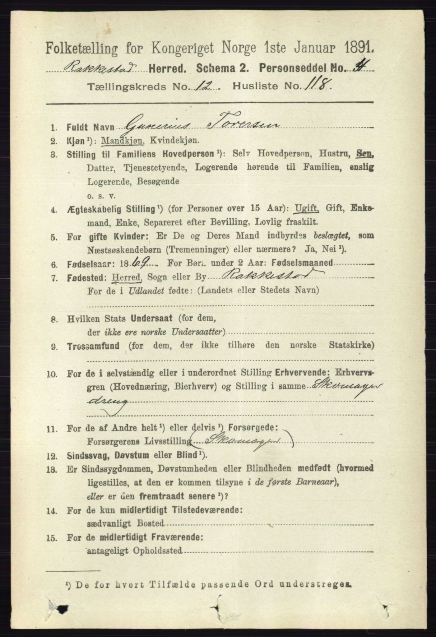 RA, 1891 census for 0128 Rakkestad, 1891, p. 6316