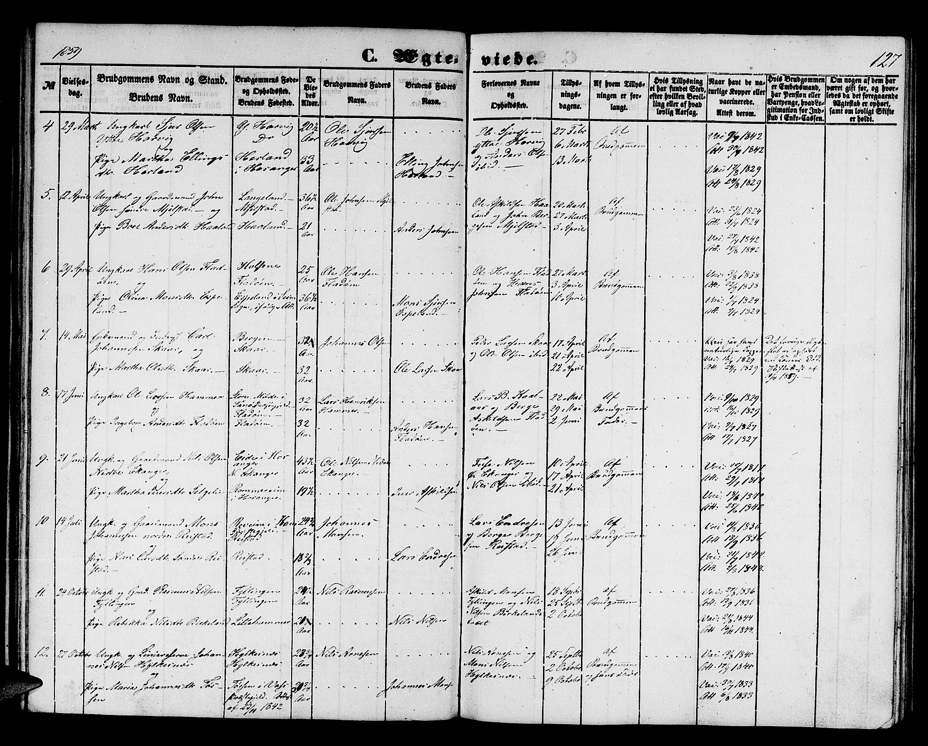 Hamre sokneprestembete, SAB/A-75501/H/Ha/Hab: Parish register (copy) no. B 1, 1852-1863, p. 127