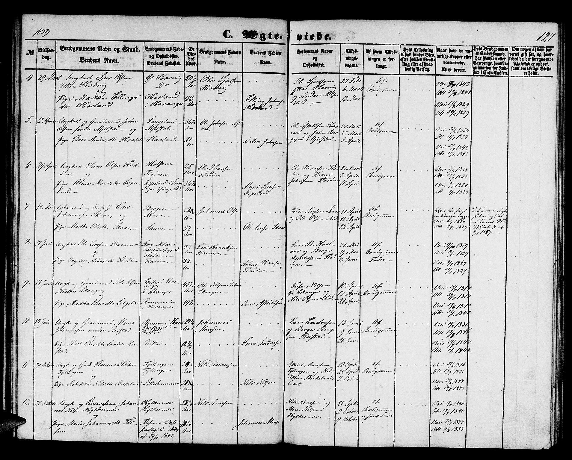 Hamre sokneprestembete, AV/SAB-A-75501/H/Ha/Hab: Parish register (copy) no. B 1, 1852-1863, p. 127