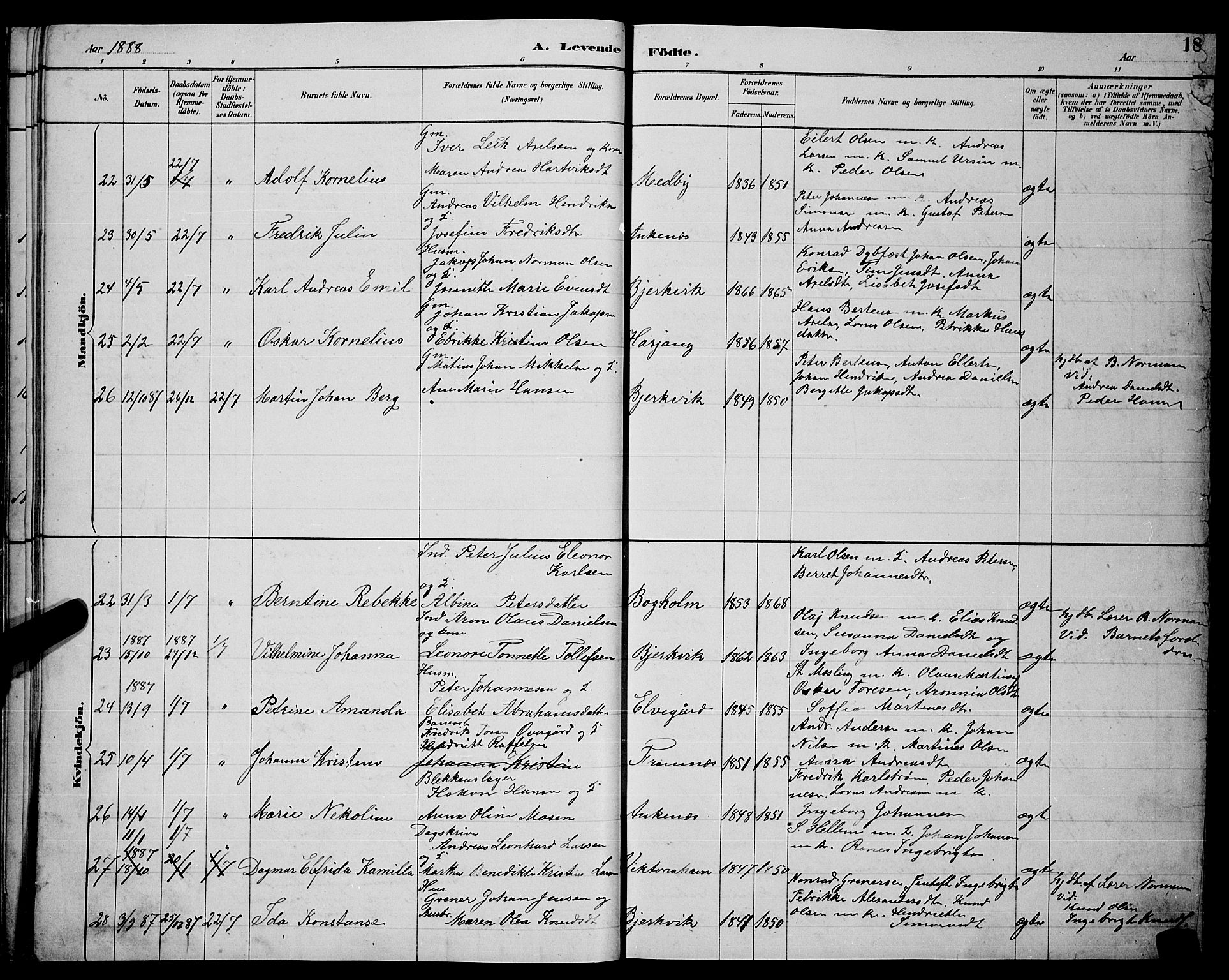 Ministerialprotokoller, klokkerbøker og fødselsregistre - Nordland, SAT/A-1459/866/L0952: Parish register (copy) no. 866C01, 1886-1899, p. 18