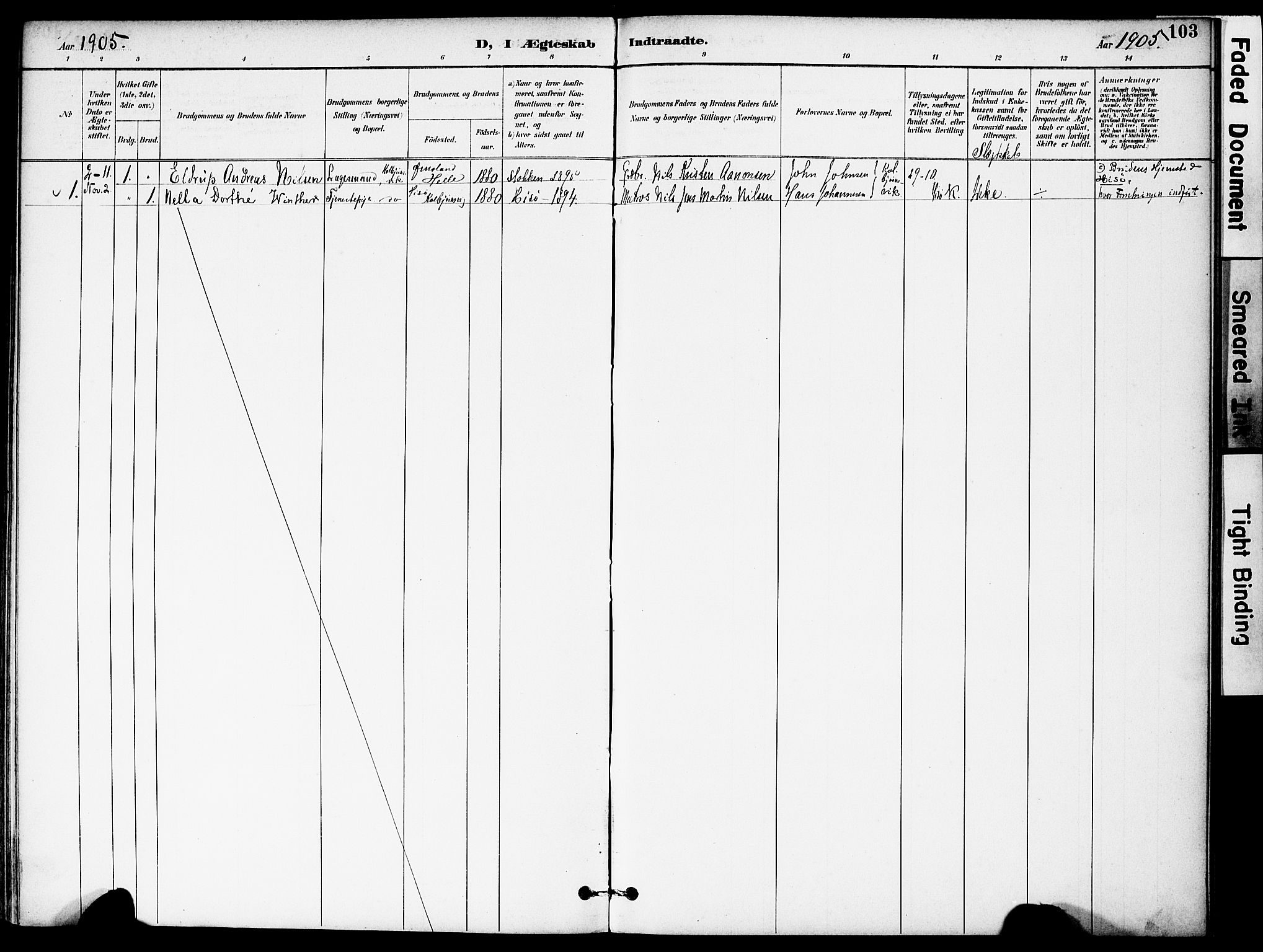 Austre Moland sokneprestkontor, AV/SAK-1111-0001/F/Fa/Fab/L0002: Parish register (official) no. A 2, 1894-1919, p. 103