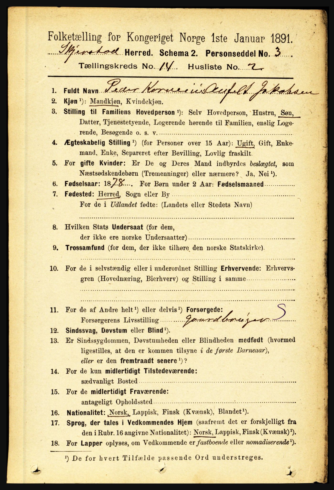 RA, 1891 census for 1842 Skjerstad, 1891, p. 5029