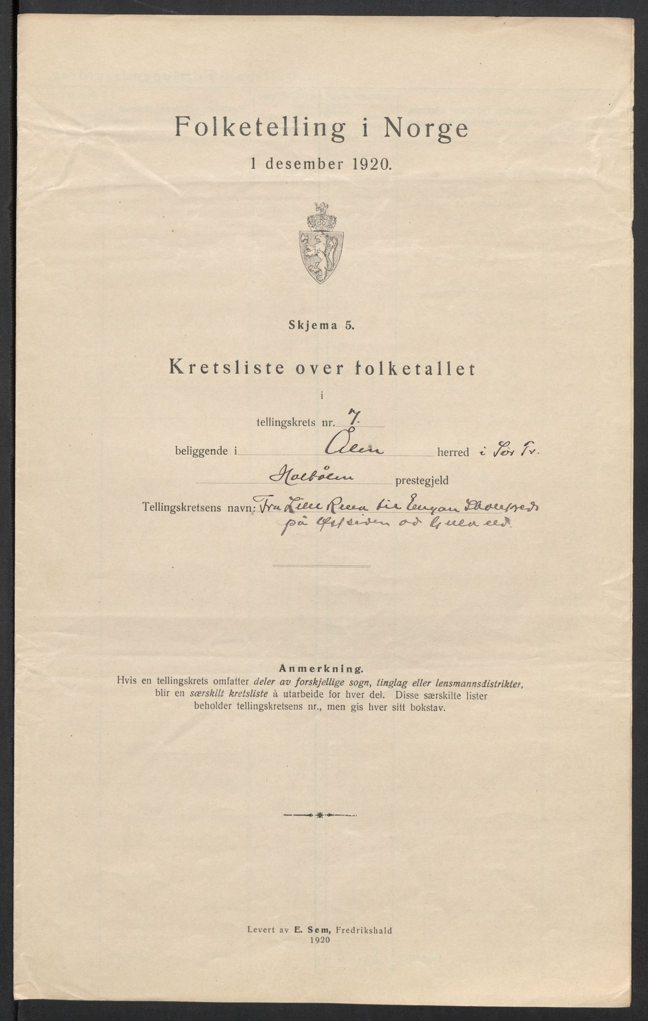 SAT, 1920 census for Ålen, 1920, p. 24