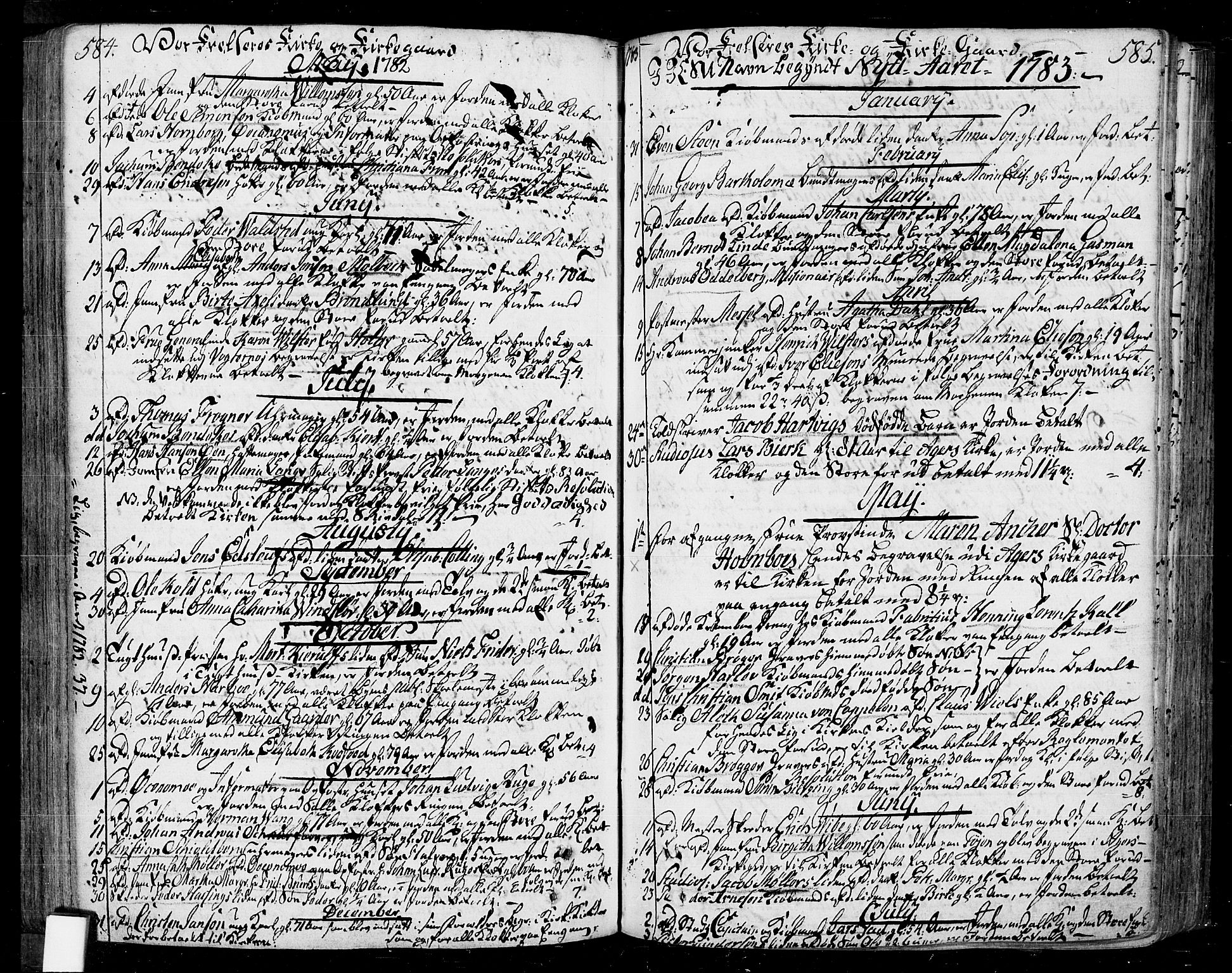 Oslo domkirke Kirkebøker, SAO/A-10752/F/Fa/L0004: Parish register (official) no. 4, 1743-1786, p. 584-585