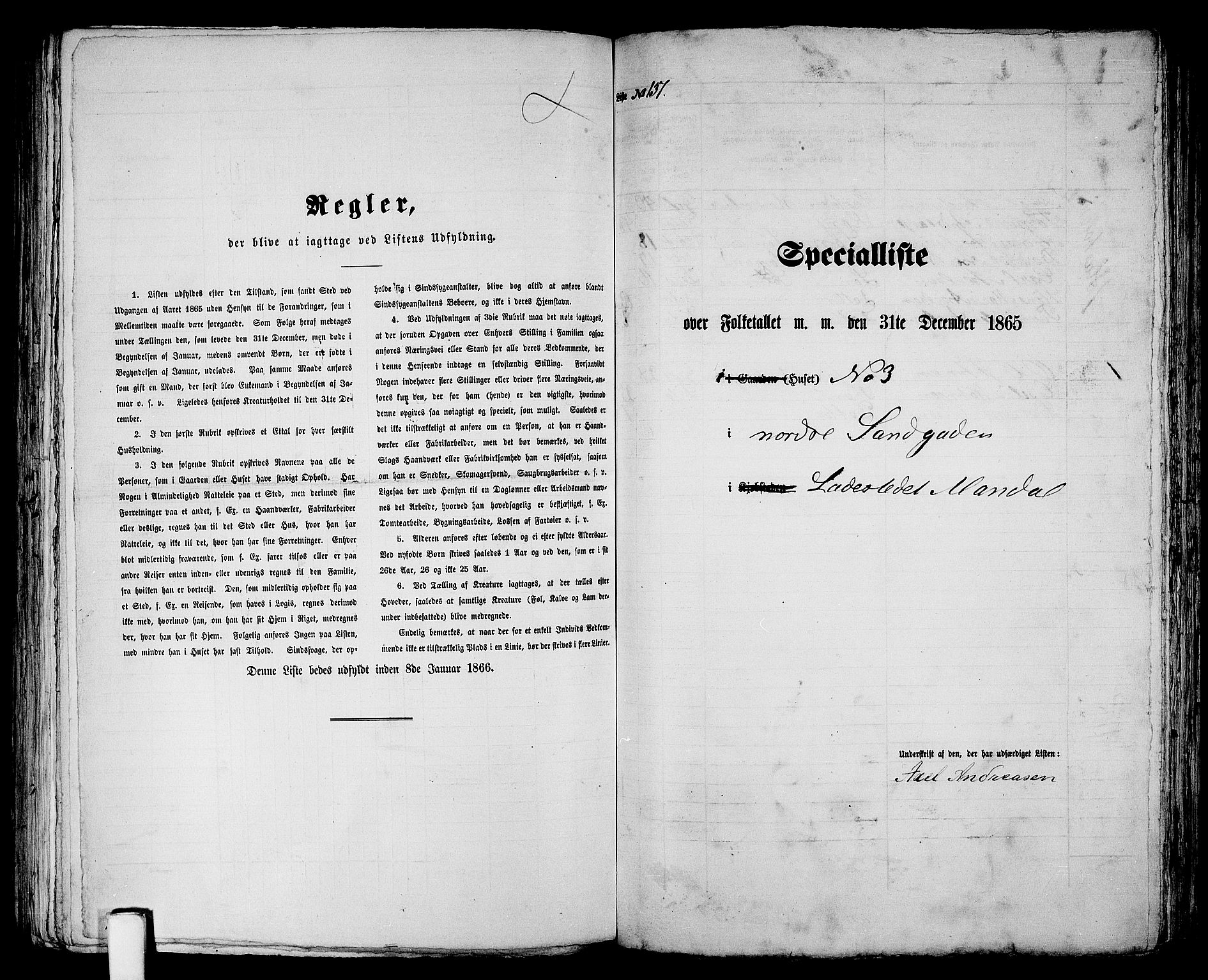 RA, 1865 census for Mandal/Mandal, 1865, p. 276