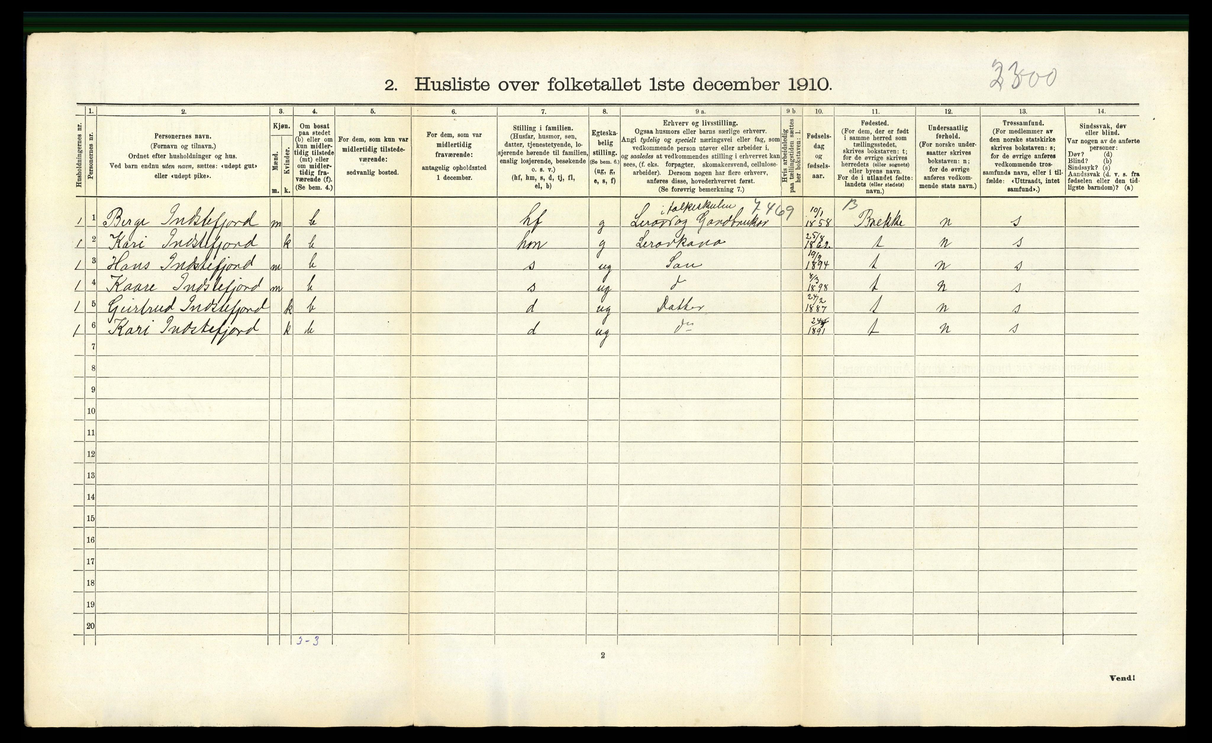 RA, 1910 census for Lavik, 1910, p. 320