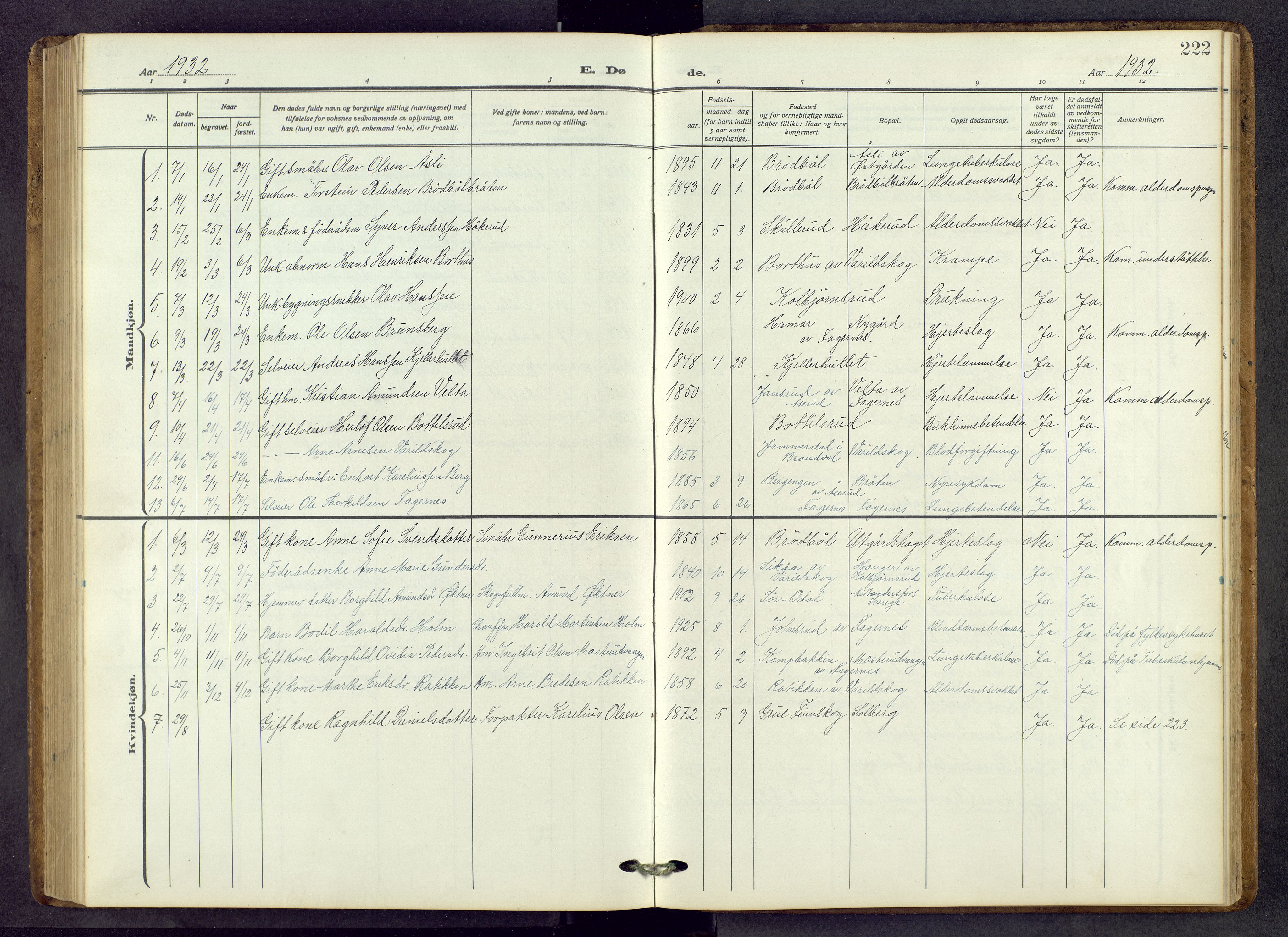 Vinger prestekontor, AV/SAH-PREST-024/H/Ha/Hab/L0006: Parish register (copy) no. 6, 1921-1973, p. 222