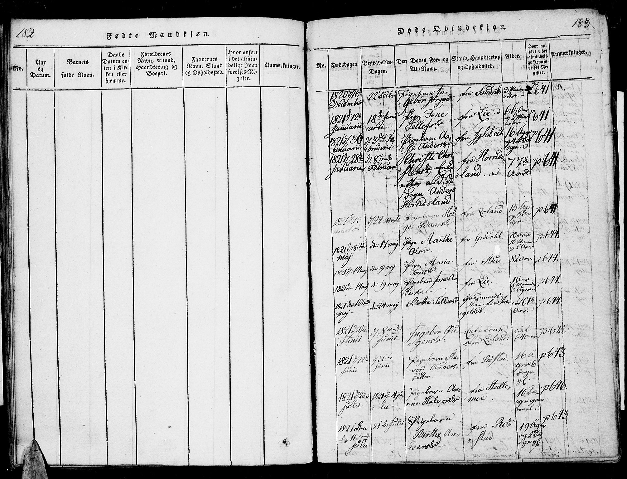 Vennesla sokneprestkontor, SAK/1111-0045/Fa/Fac/L0003: Parish register (official) no. A 3, 1820-1834, p. 182-183