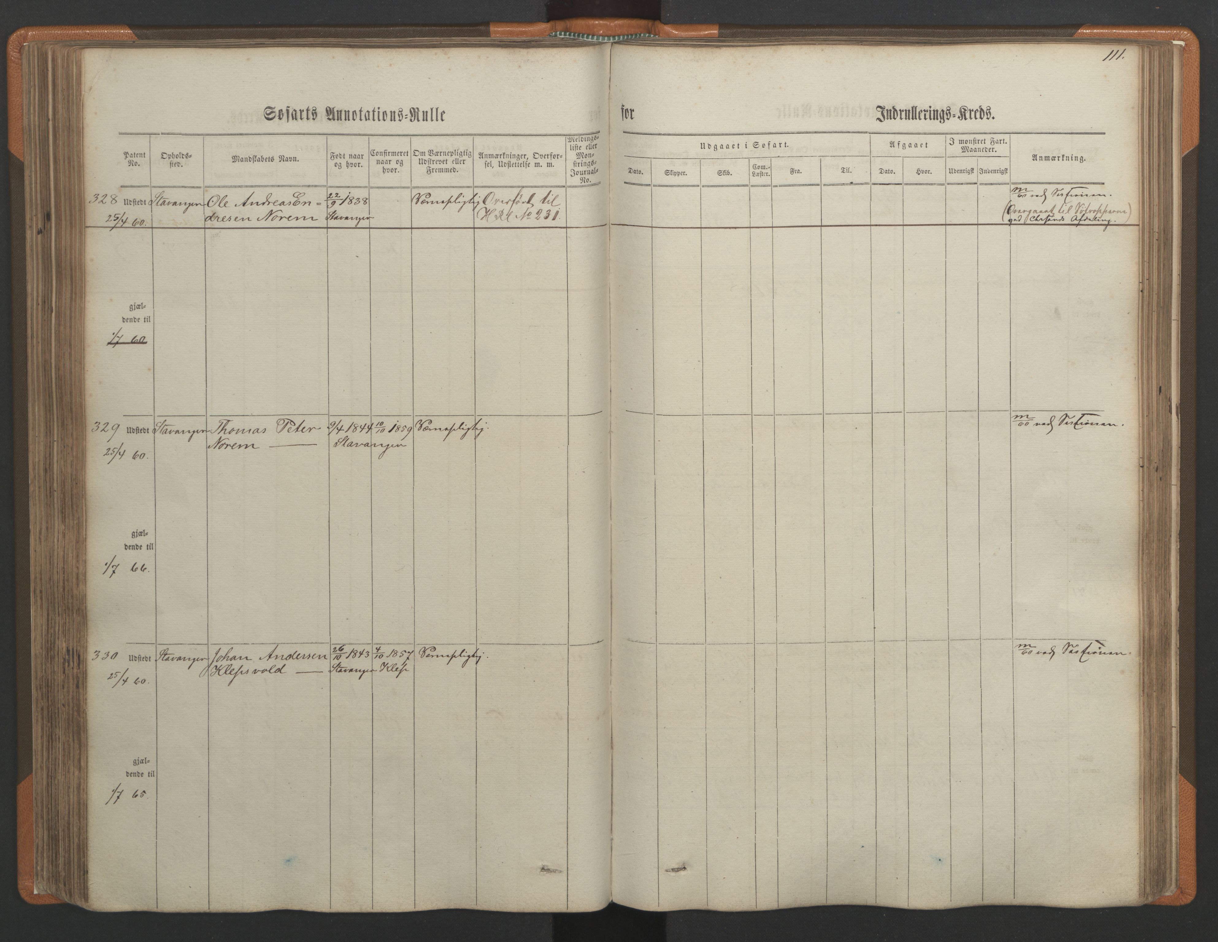 Stavanger sjømannskontor, AV/SAST-A-102006/F/Ff/L0001: Annotasjonsrulle, patentnr. 1-597 (del 1), 1860-1864, p. 120