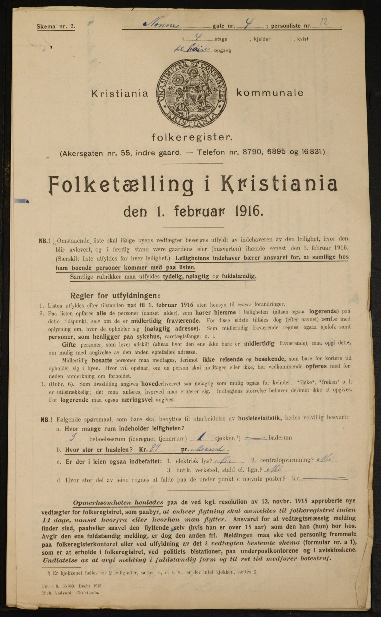 OBA, Municipal Census 1916 for Kristiania, 1916, p. 73159