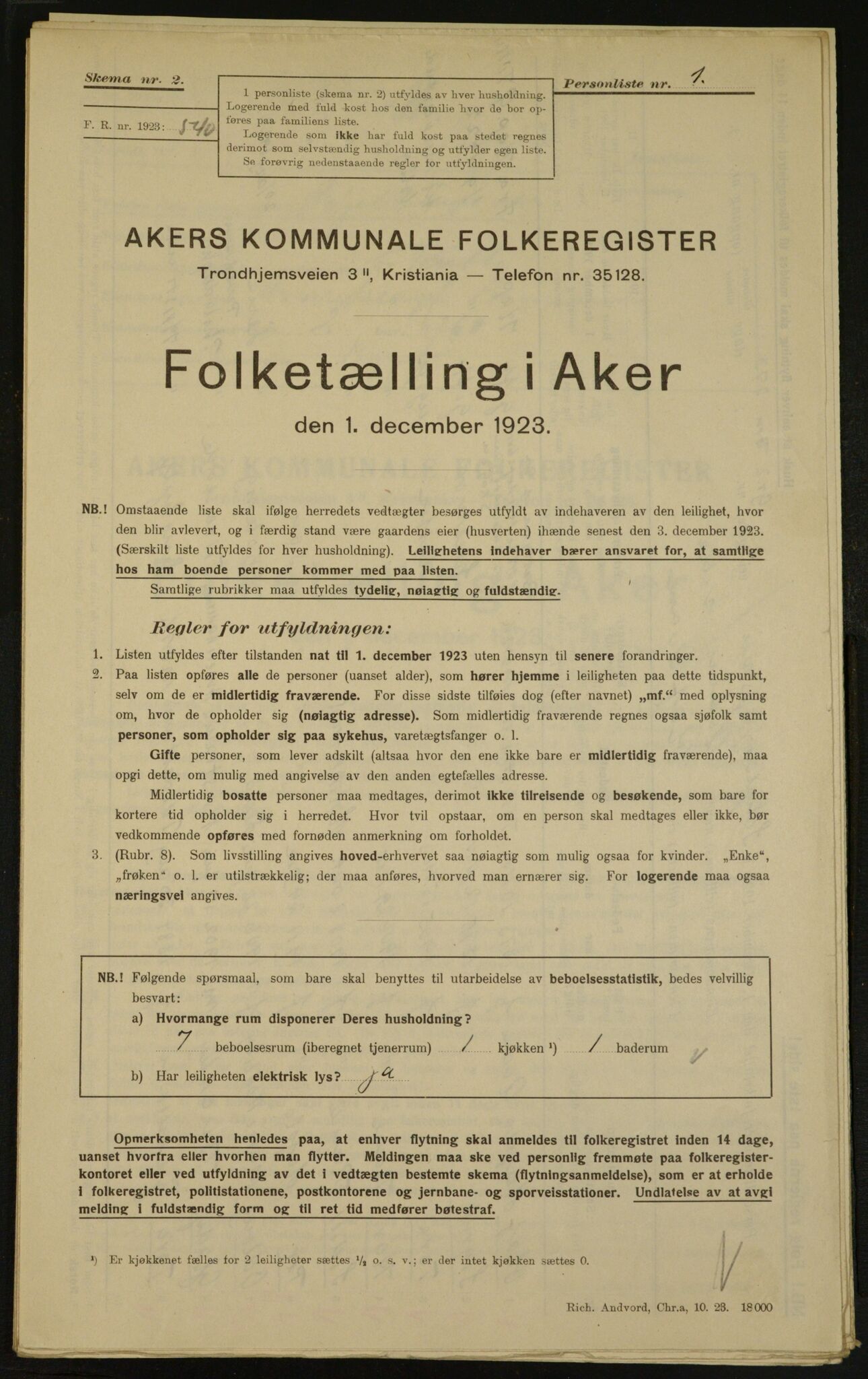 , Municipal Census 1923 for Aker, 1923, p. 4868