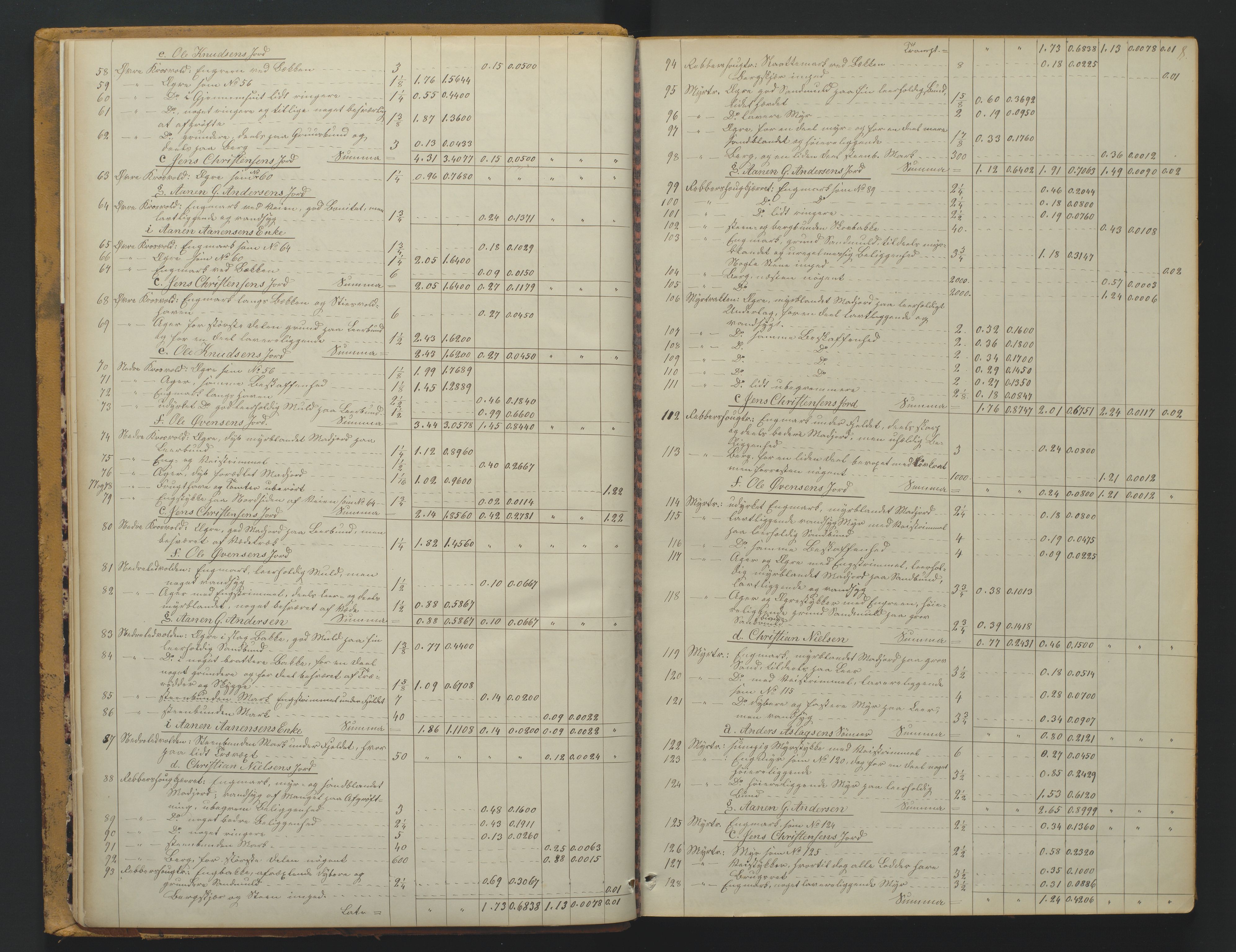 Utskiftningsformannen i Nedenes amt, AV/SAK-1541-0002/F/Fa/Faa/L0007: Utskiftningsprotokoll med gårdsregister, Nedenes amt nr 7, 1873-1878, p. 8