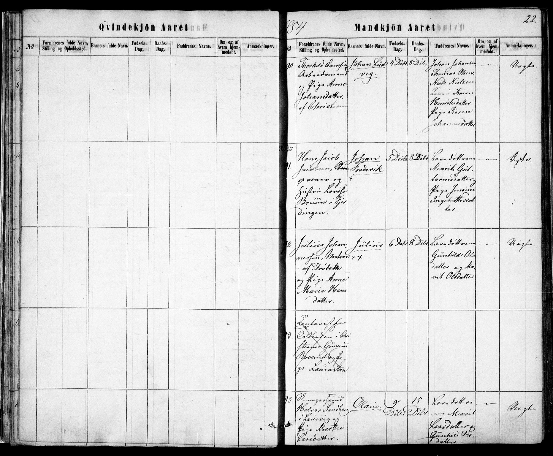 Rikshospitalet prestekontor Kirkebøker, AV/SAO-A-10309b/F/L0004: Parish register (official) no. 4, 1853-1870, p. 22