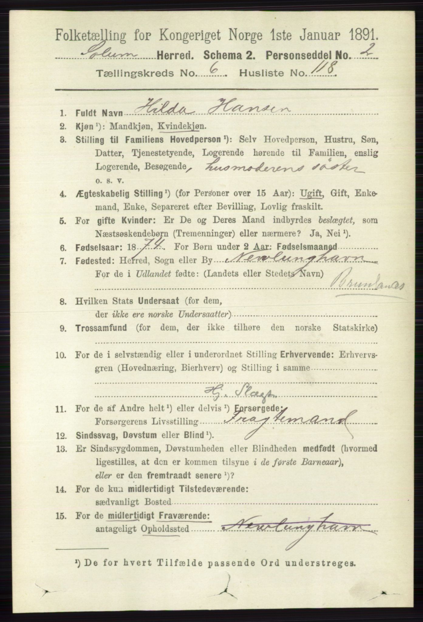 RA, 1891 census for 0818 Solum, 1891, p. 1841