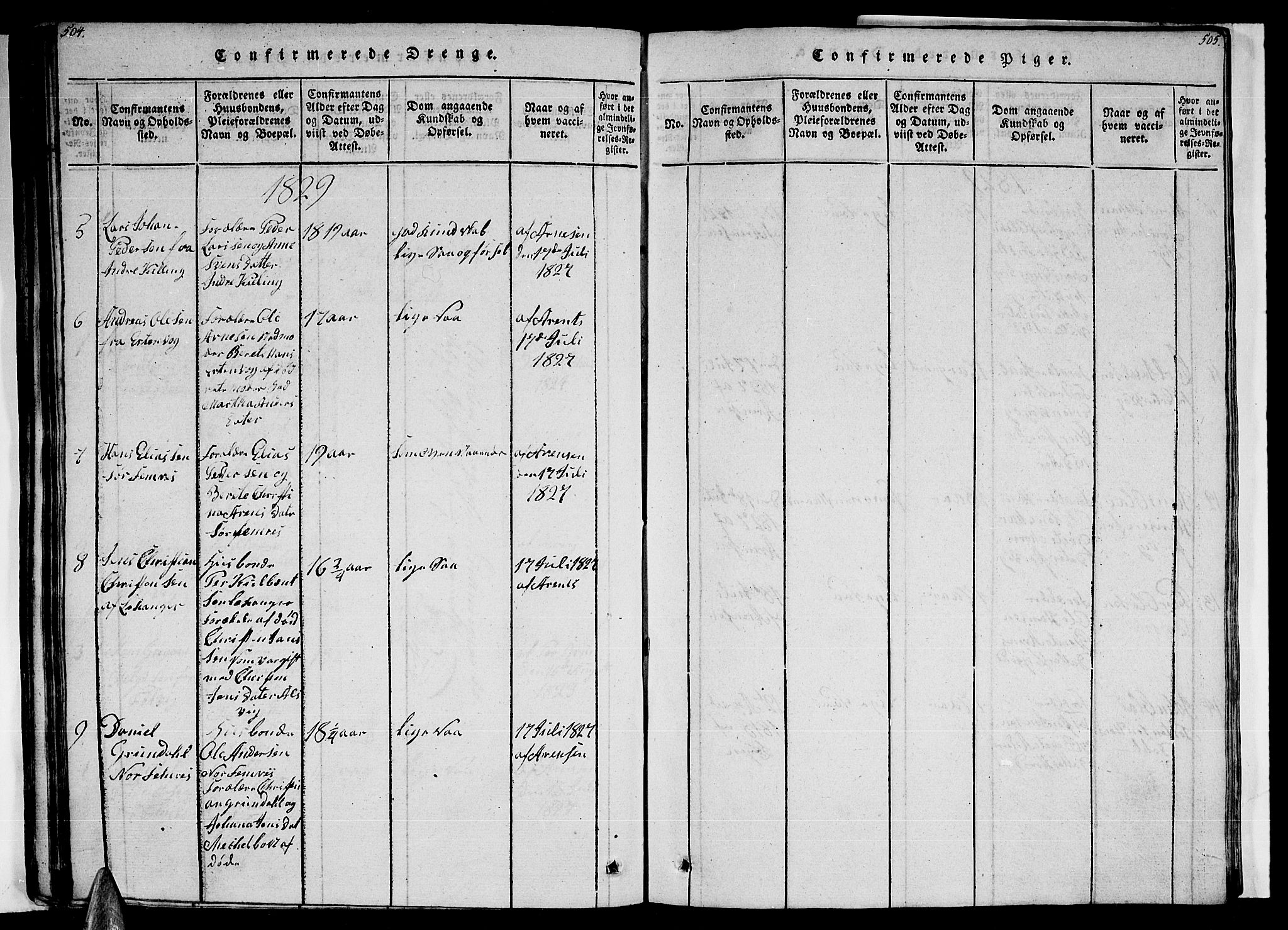 Ministerialprotokoller, klokkerbøker og fødselsregistre - Nordland, AV/SAT-A-1459/805/L0105: Parish register (copy) no. 805C01, 1820-1839, p. 504-505