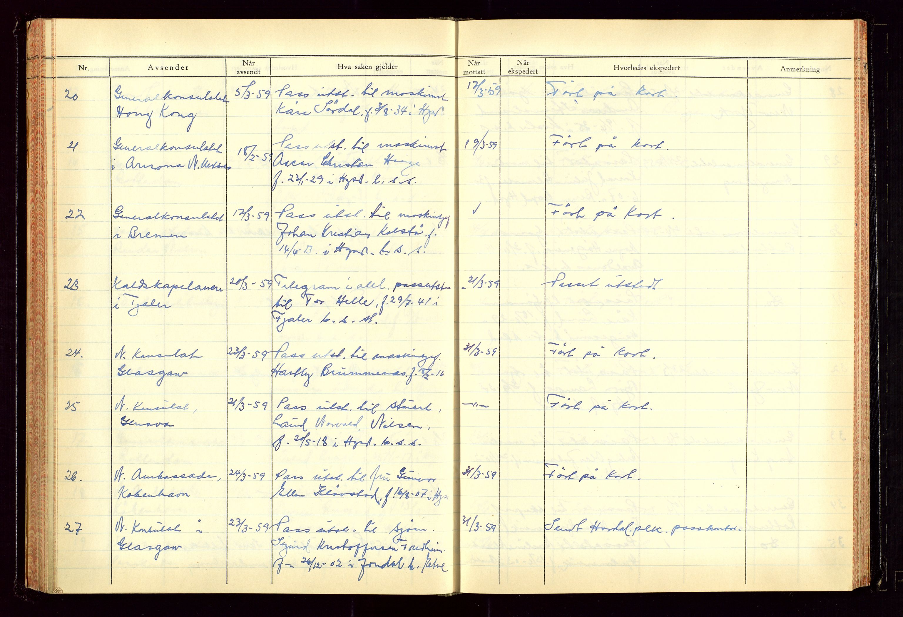 Haugesund politikammer, AV/SAST-A-100440/K/L0007: Passjournal (16 12 53-07 1065), 1953-1965, p. 114