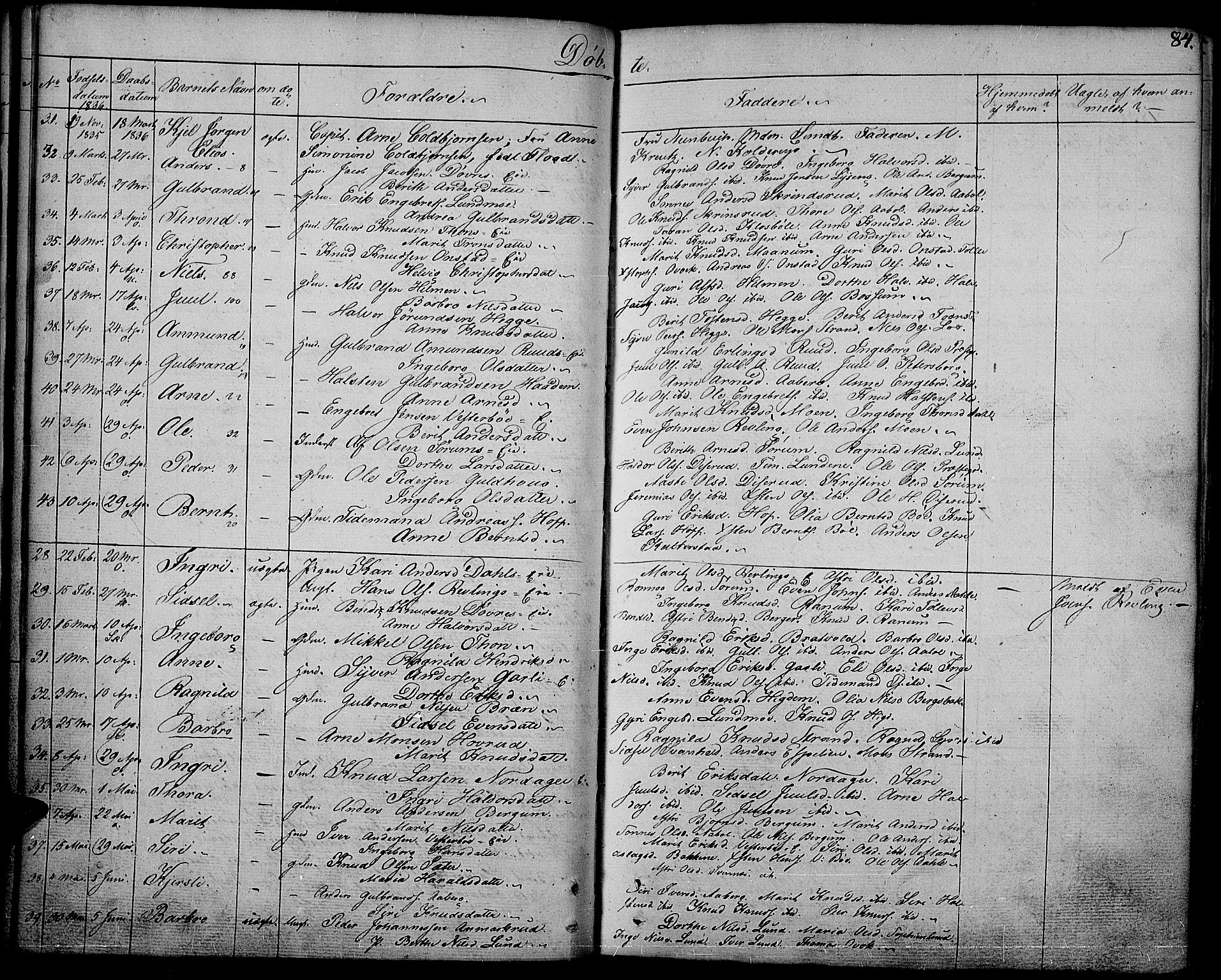 Nord-Aurdal prestekontor, AV/SAH-PREST-132/H/Ha/Haa/L0003: Parish register (official) no. 3, 1828-1841, p. 84