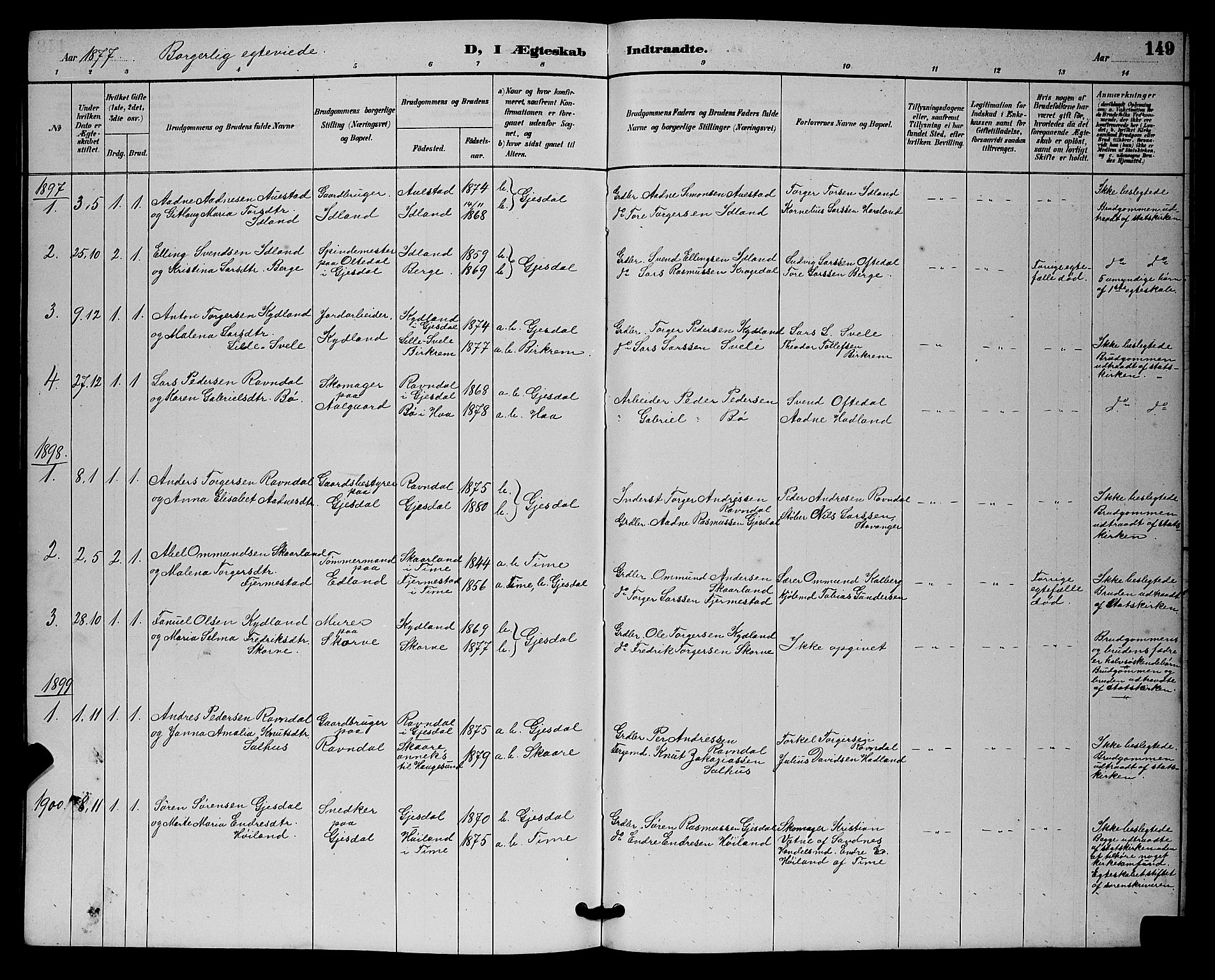 Lye sokneprestkontor, SAST/A-101794/001/30BB/L0008: Parish register (copy) no. B 7, 1887-1901, p. 149