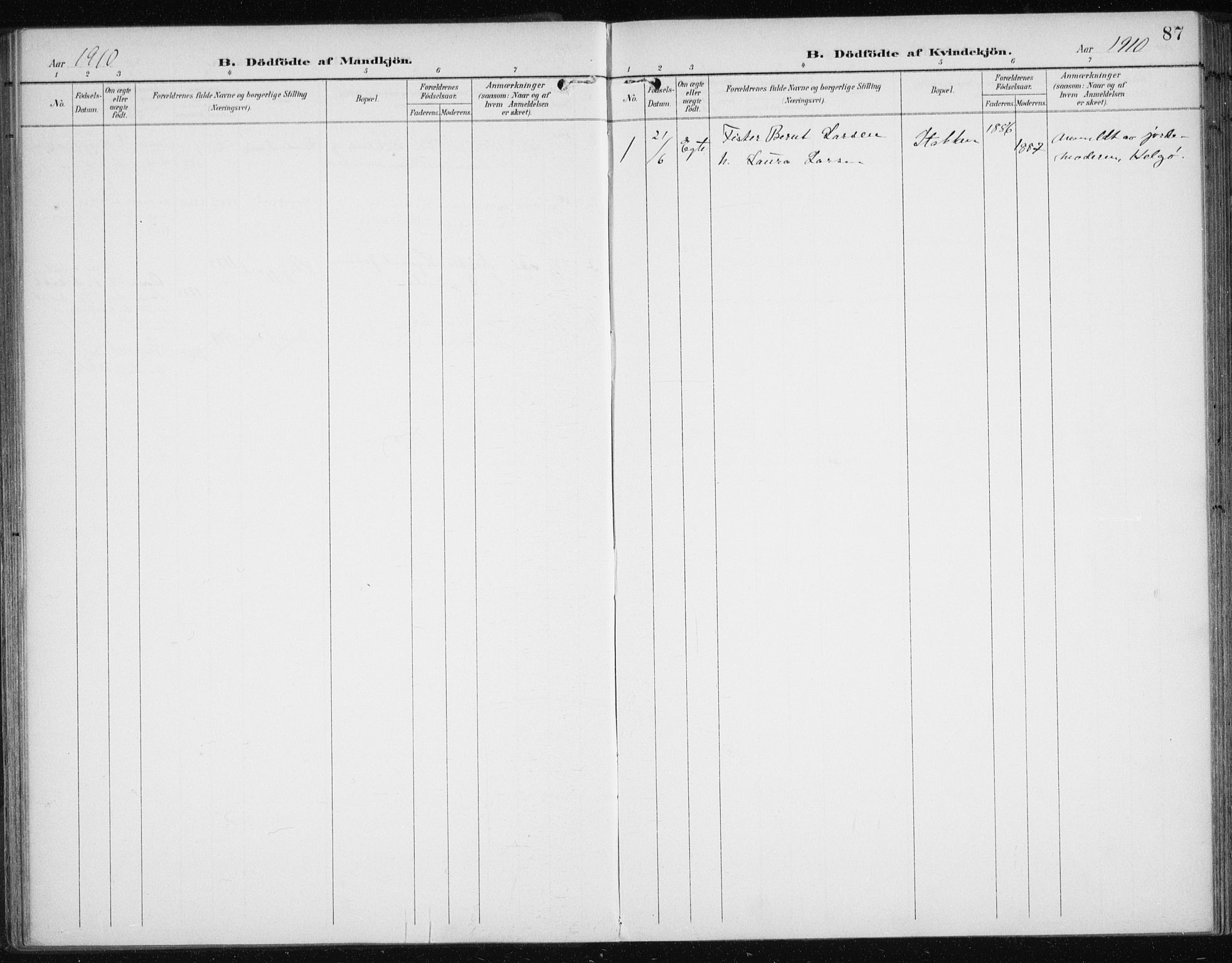 Karlsøy sokneprestembete, SATØ/S-1299/H/Ha/Haa/L0013kirke: Parish register (official) no. 13, 1902-1916, p. 87