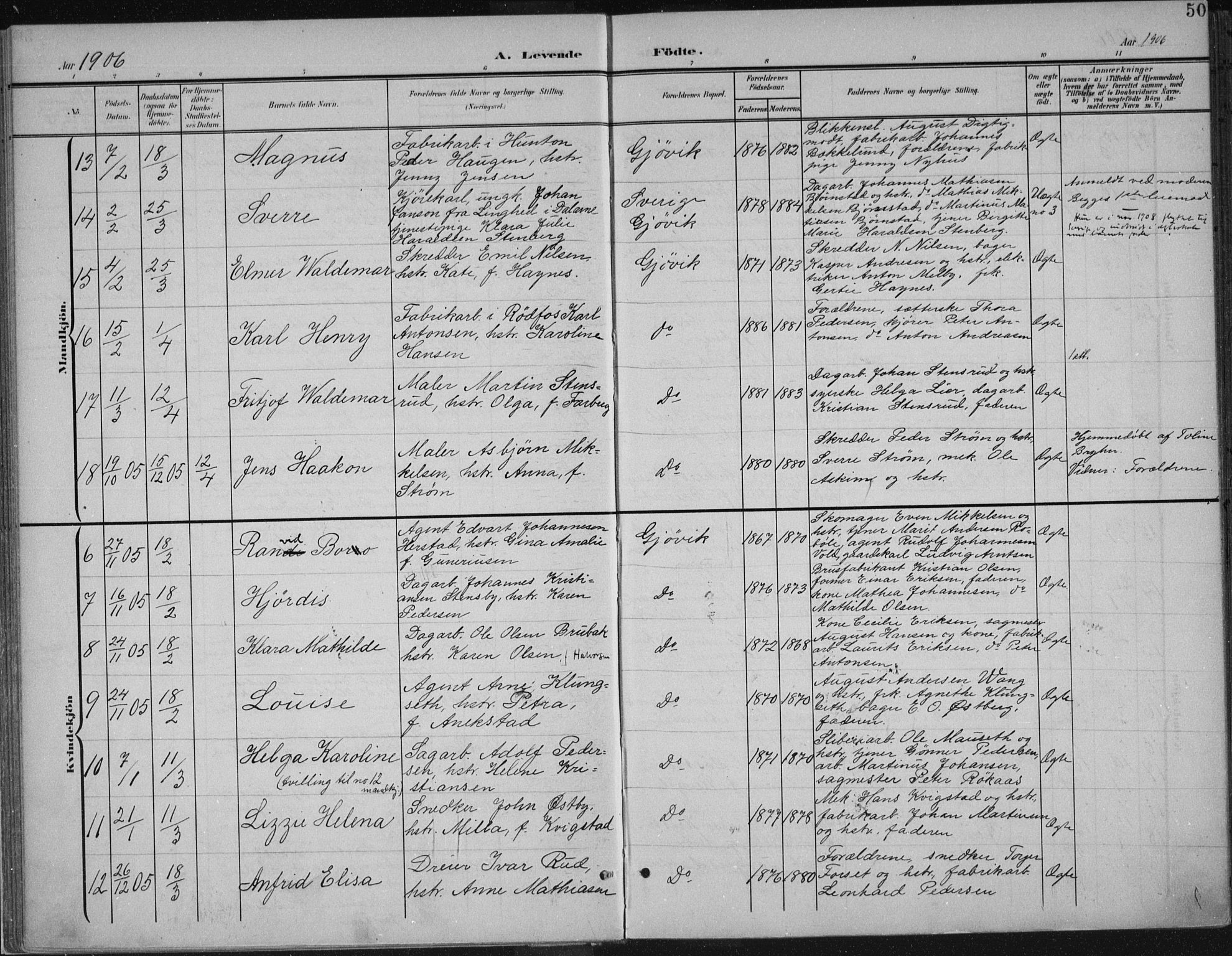 Vardal prestekontor, AV/SAH-PREST-100/H/Ha/Haa/L0013: Parish register (official) no. 13, 1901-1911, p. 50